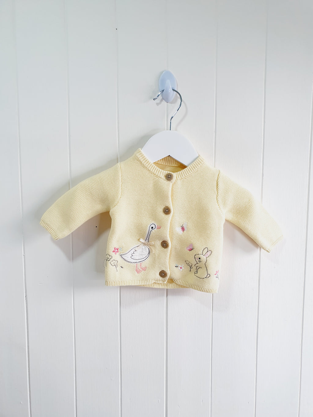 Little Nutmeg yellow bunny and duck applique cardigan Newborn