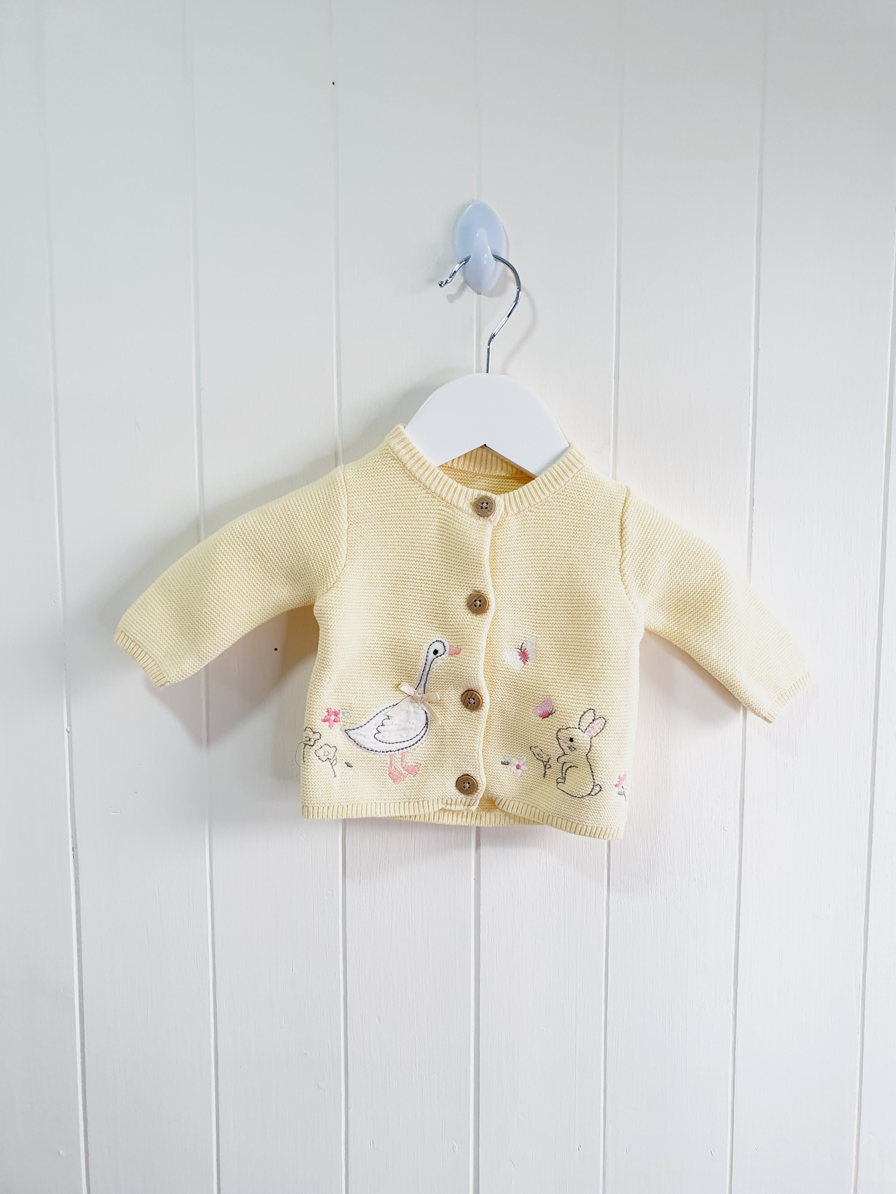 Little Nutmeg yellow bunny and duck applique cardigan Newborn