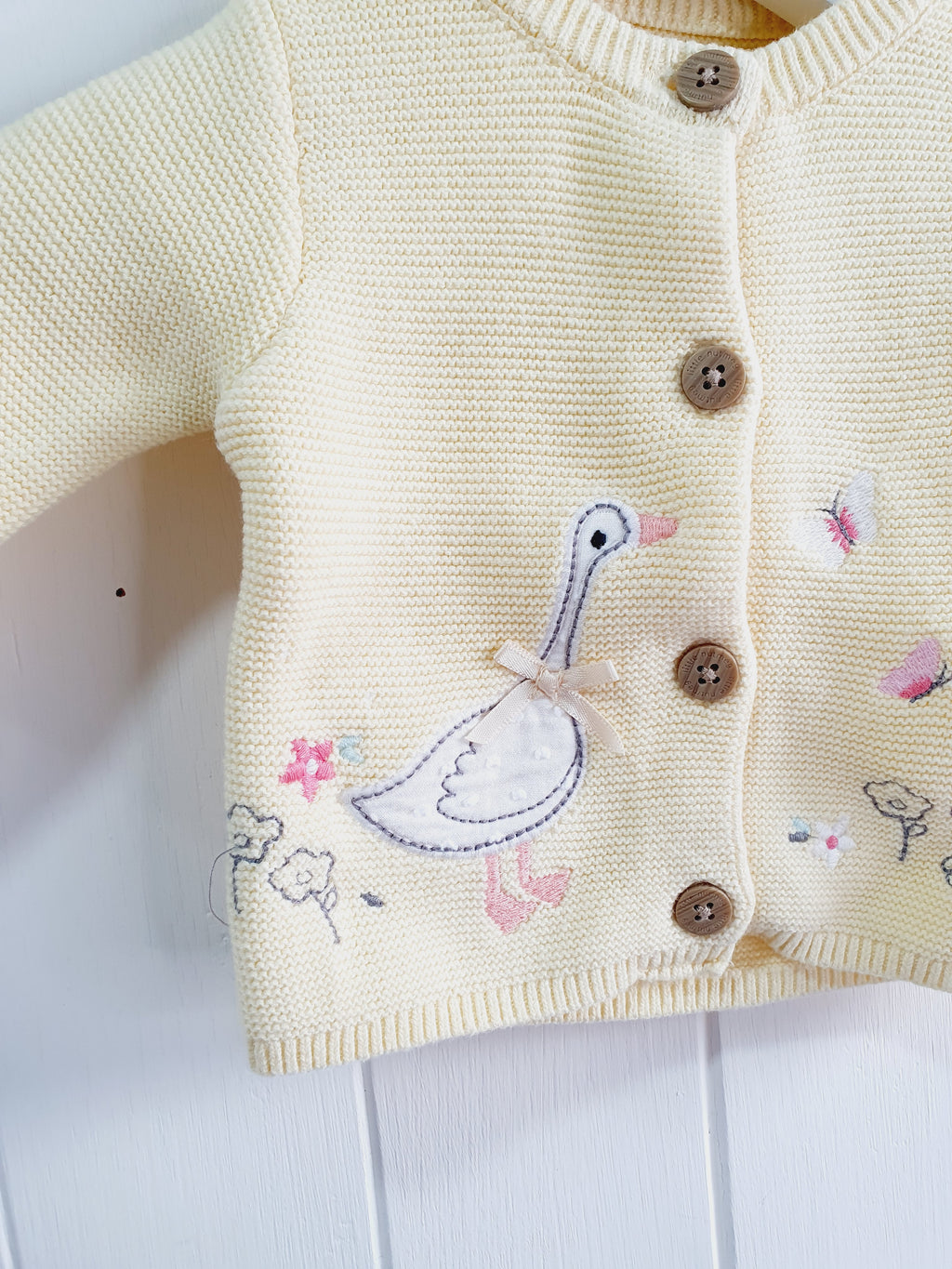 Little Nutmeg yellow bunny and duck applique cardigan Newborn