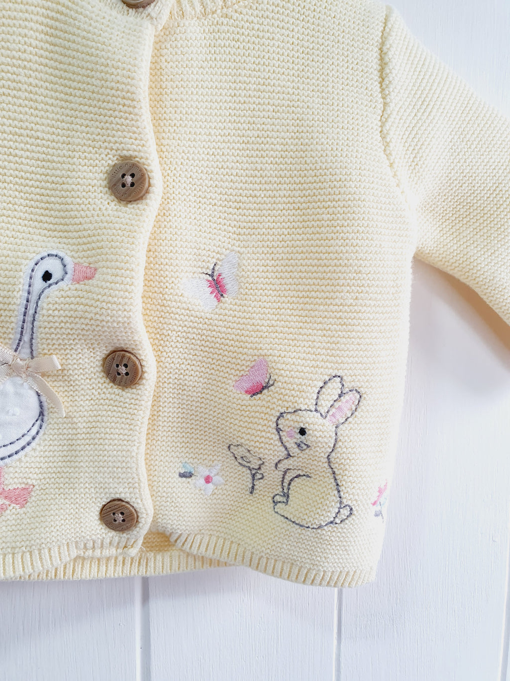 Little Nutmeg yellow bunny and duck applique cardigan Newborn