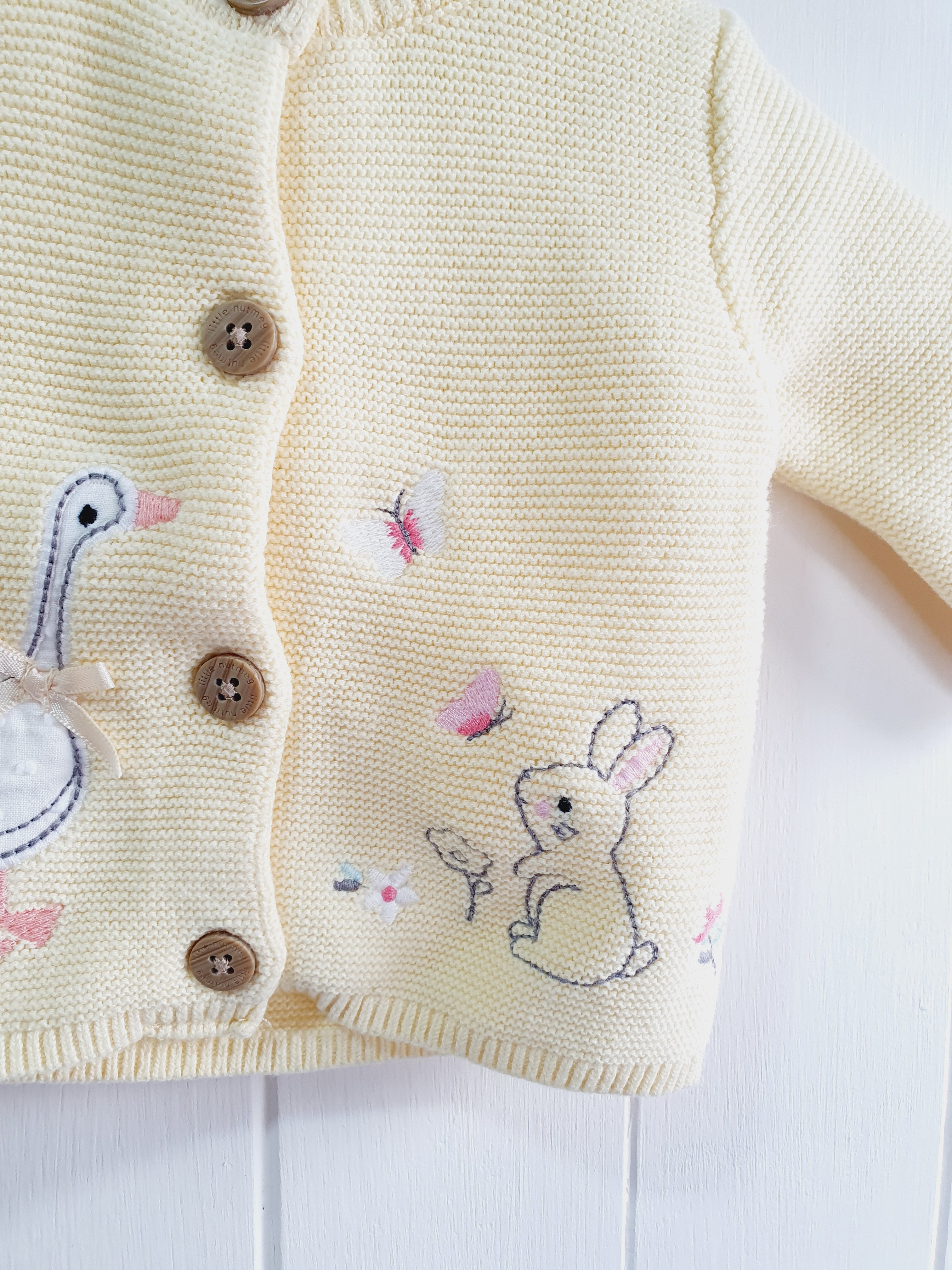 Little Nutmeg yellow bunny and duck applique cardigan Newborn