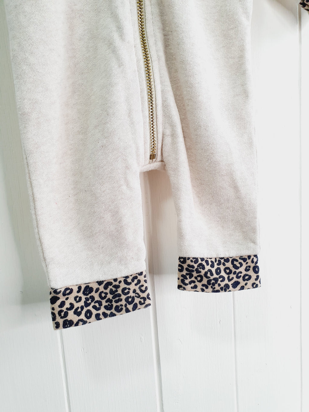 River Island zip up hooded romper with leopard print 0-1 month