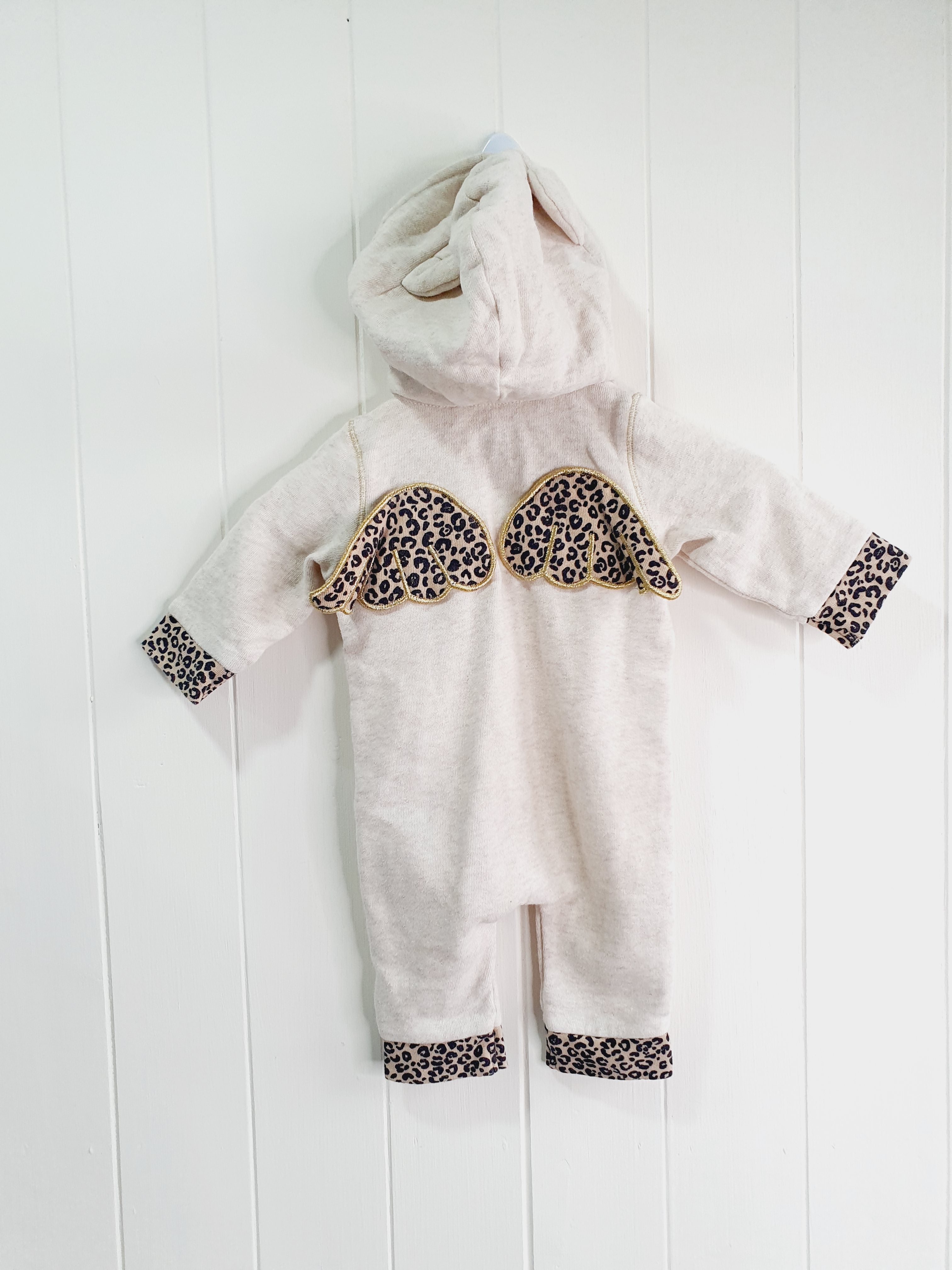 River Island zip up hooded romper with leopard print 0-1 month