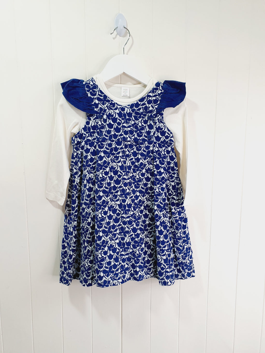 Mini Club blue corduroy pinafore dress and bodysuit set 1.1/2-2 years