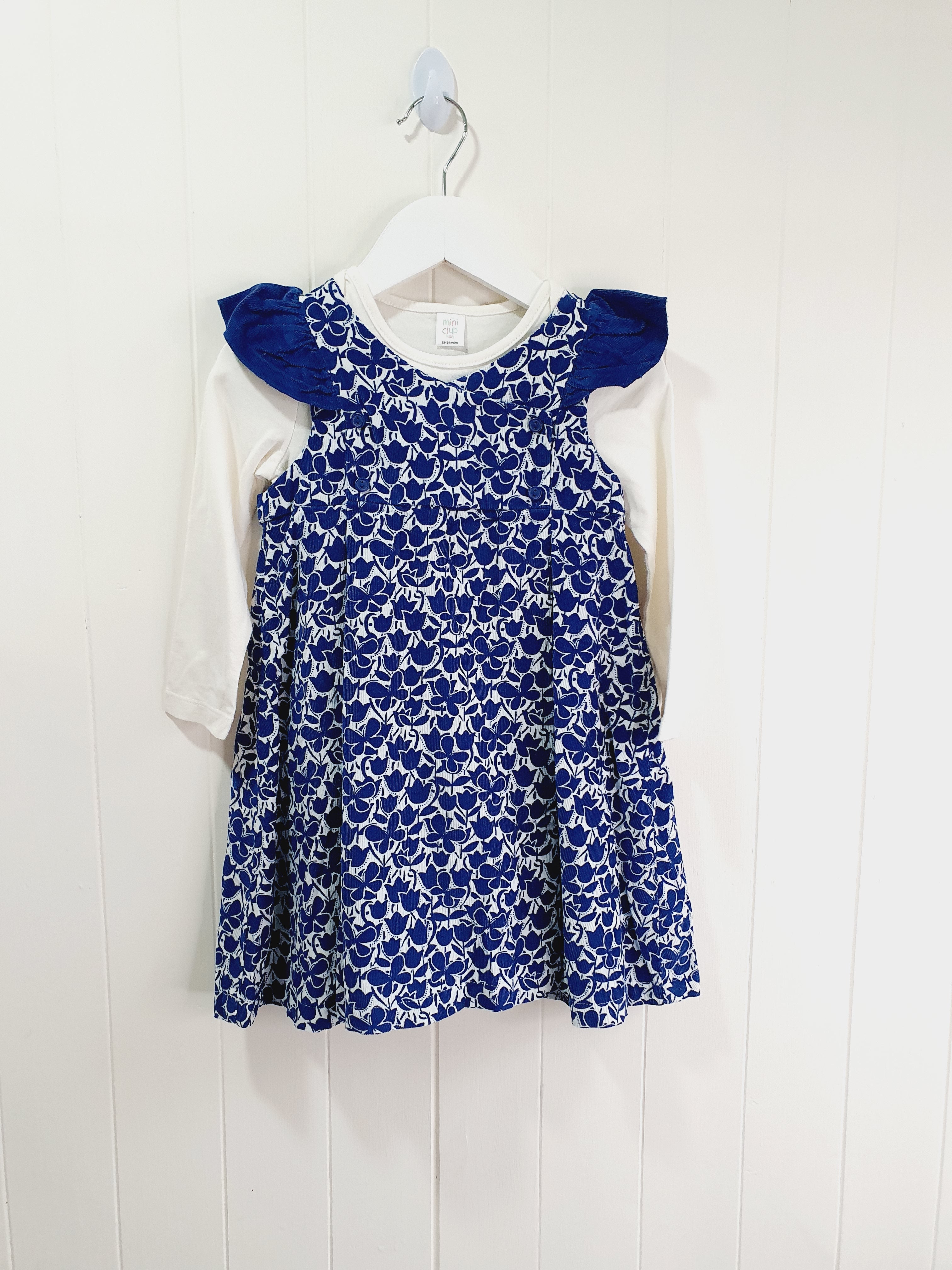 Mini Club blue corduroy pinafore dress and bodysuit set 1.1/2-2 years