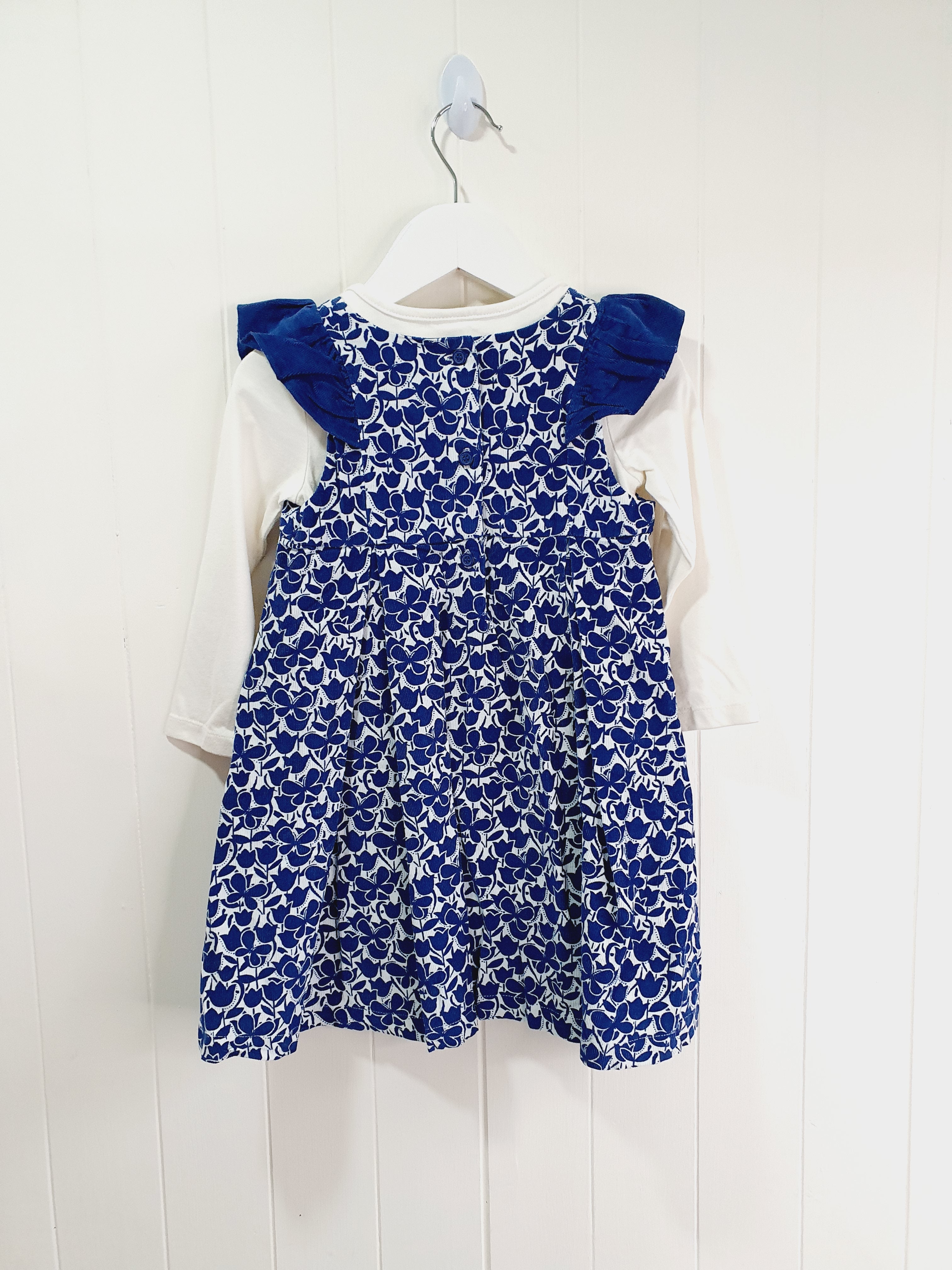 Mini Club blue corduroy pinafore dress and bodysuit set 1.1/2-2 years