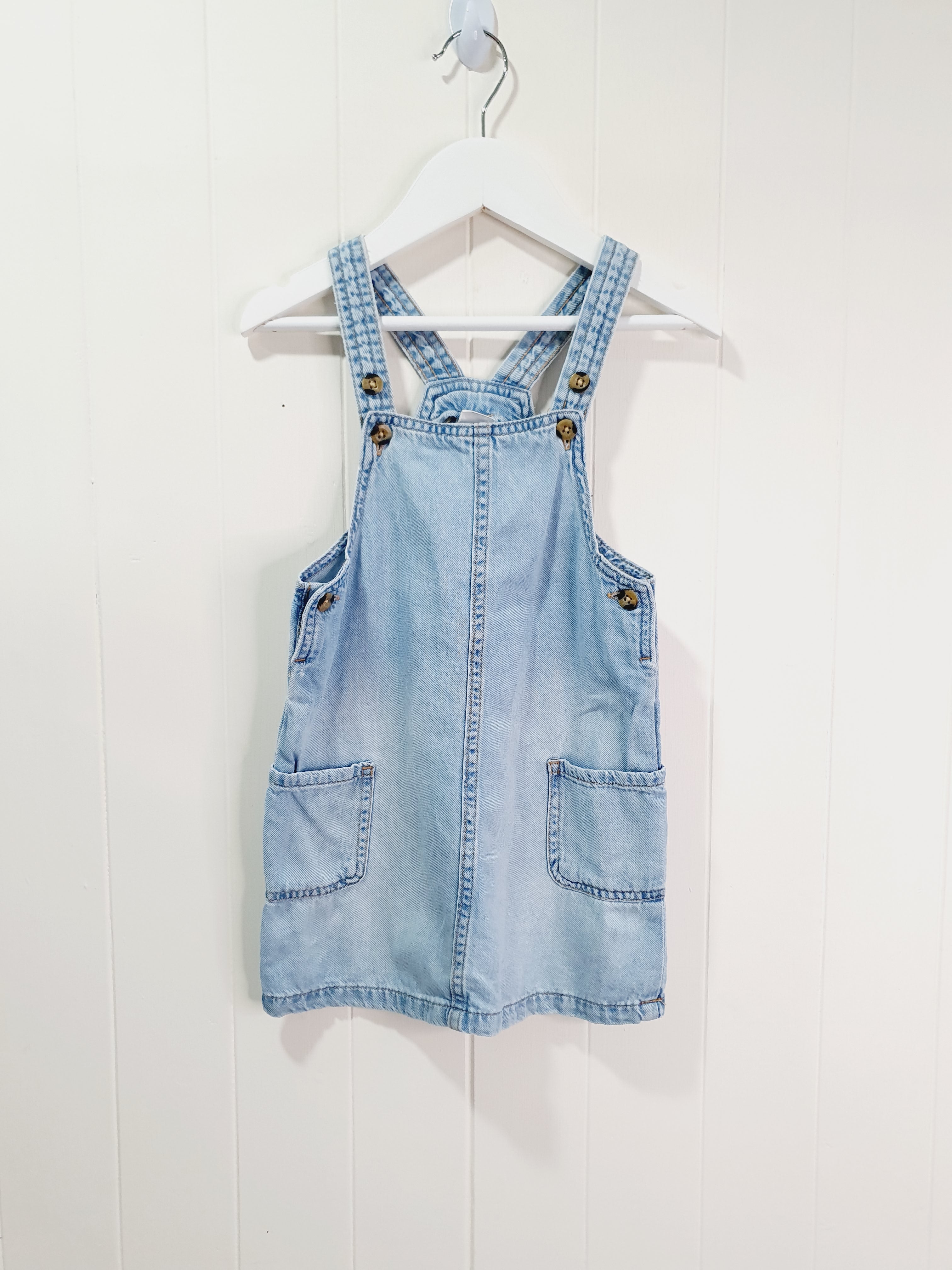H&M light blue denim  pinafore dress 12-18 months