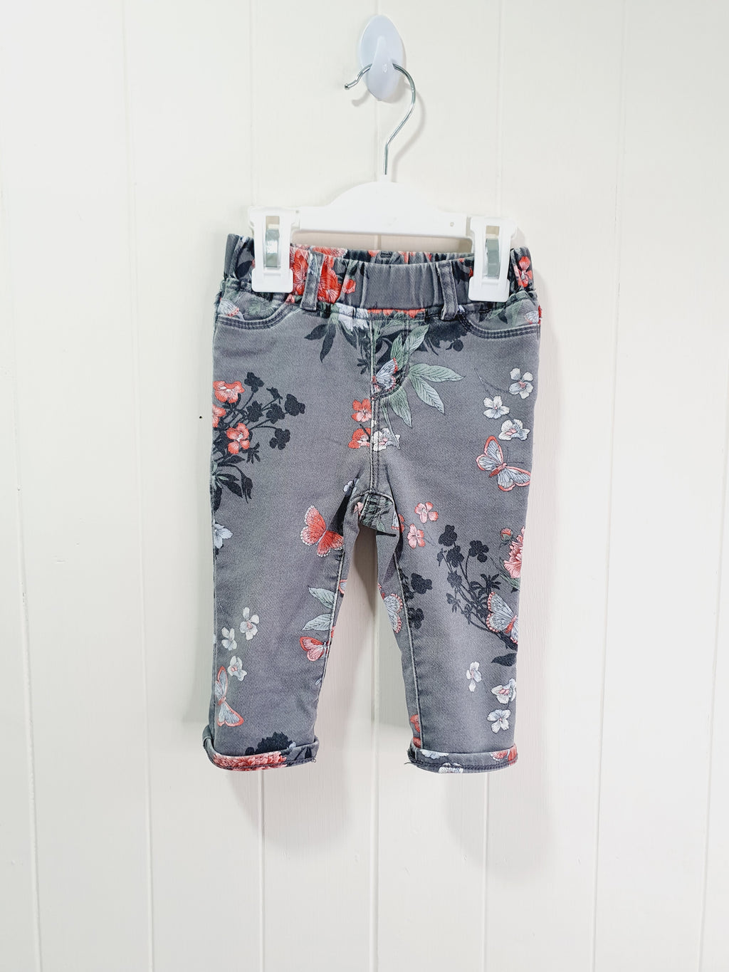 BabyGap floral grey jeggings 12-18 months