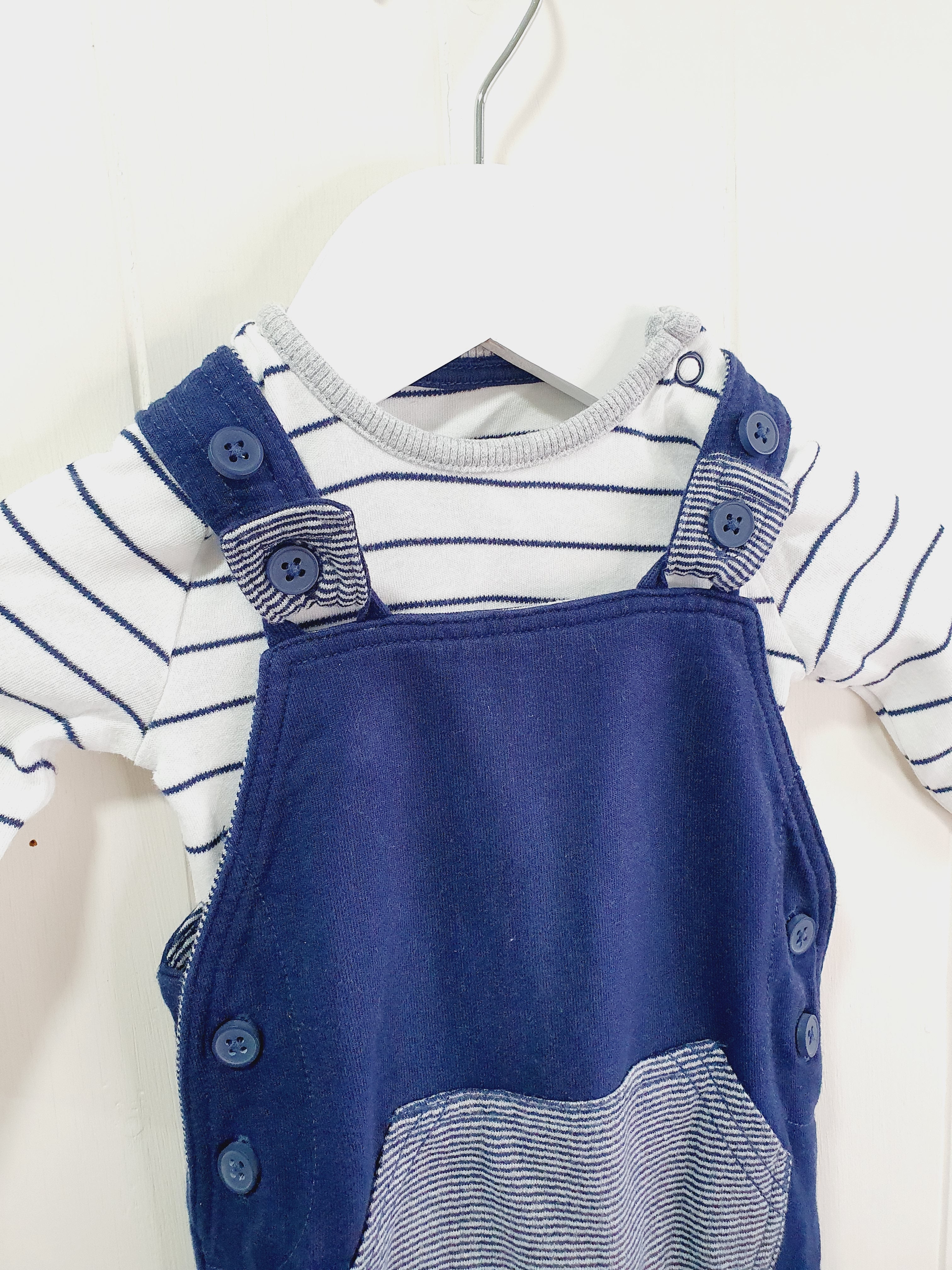 George navy dungarees and bodysuit set 0-3 months