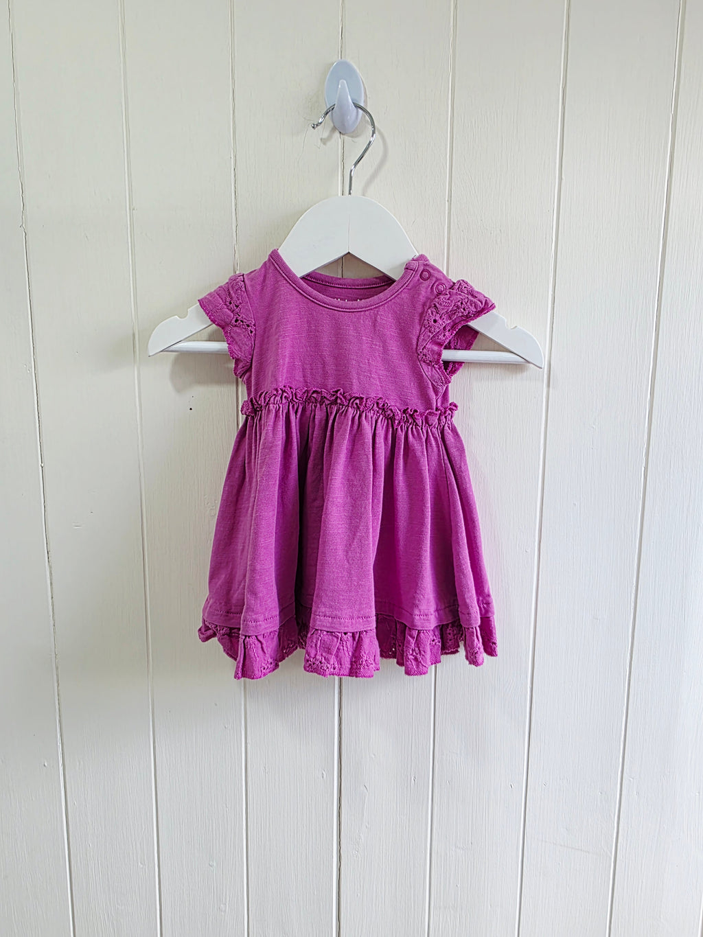 Nutmeg - Newborn girl pink sleeveless frill dress