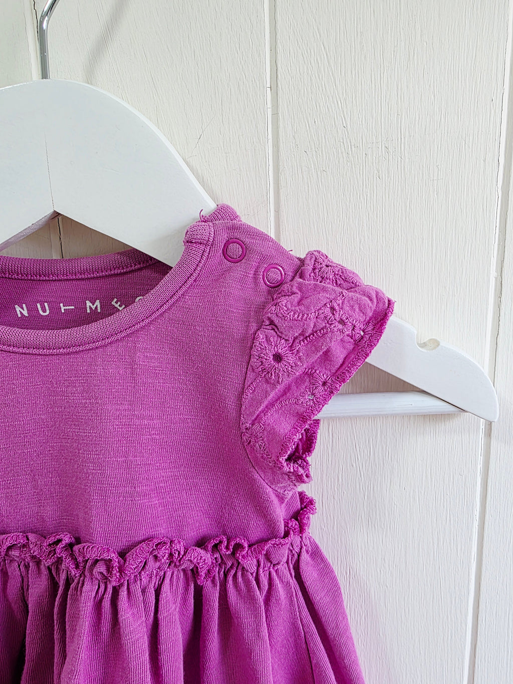 Nutmeg - Newborn girl pink sleeveless frill dress