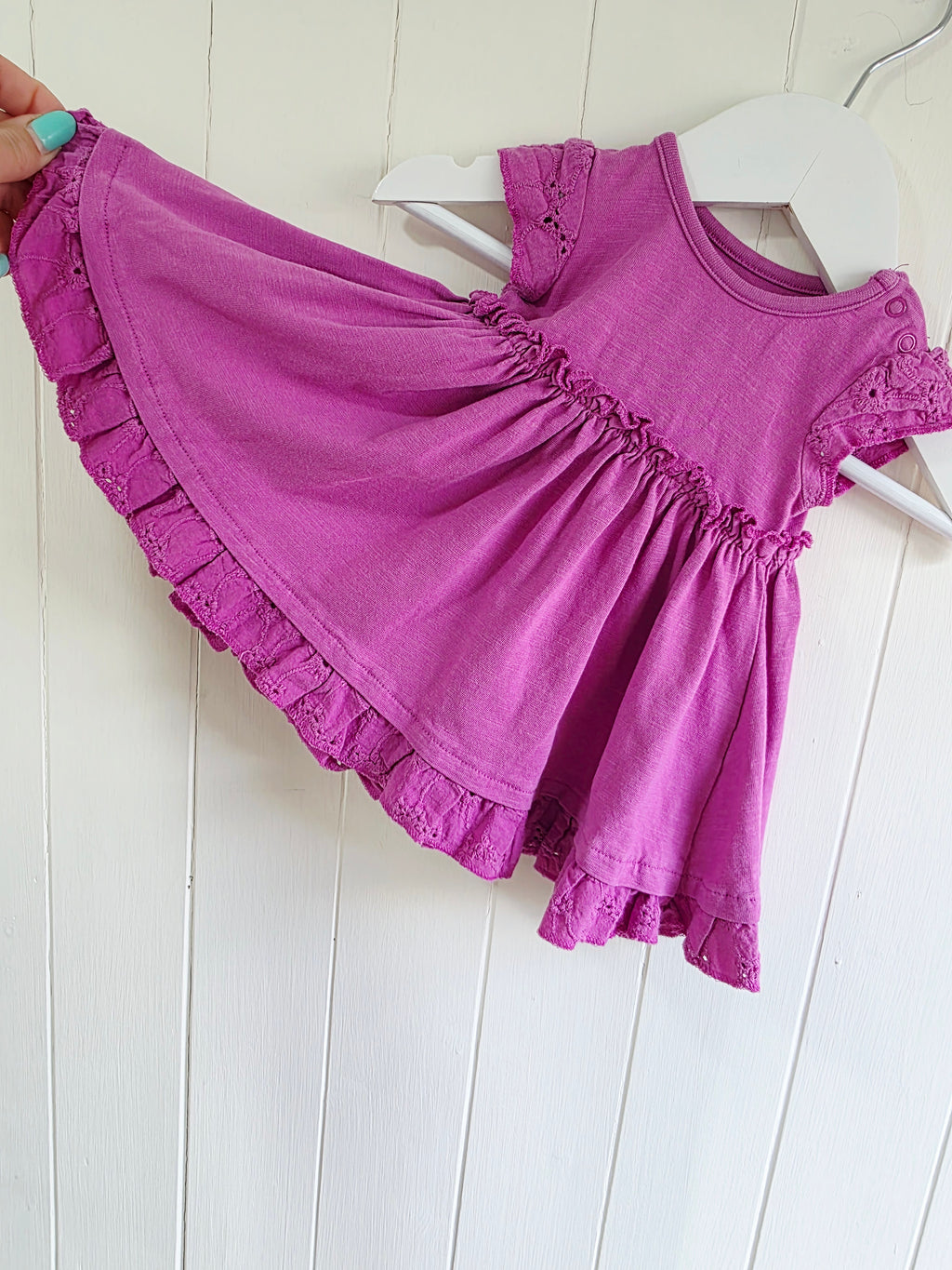 Nutmeg - Newborn girl pink sleeveless frill dress