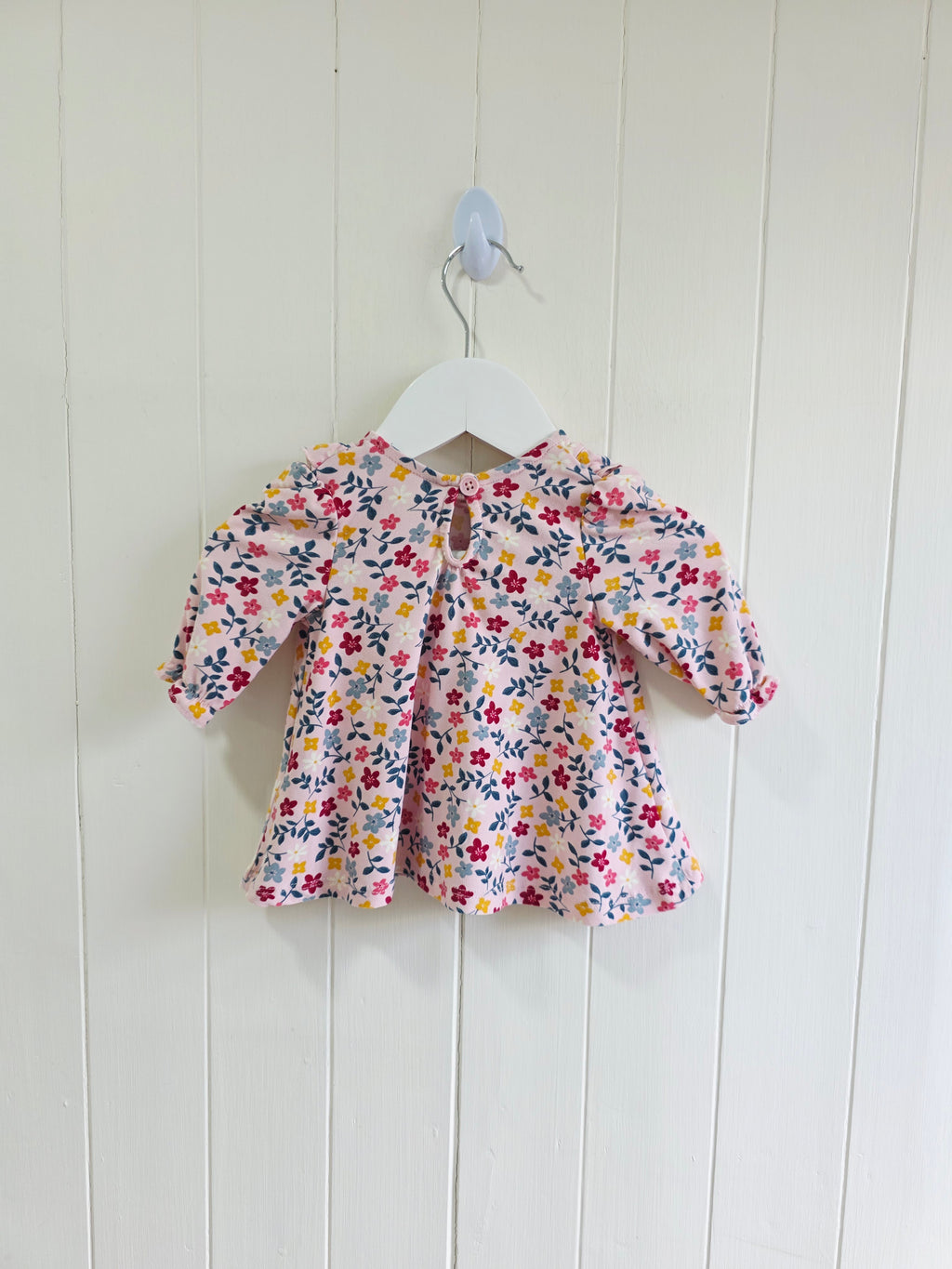 Matalan  - girls pink floral dress with frill detailing and long sleeves