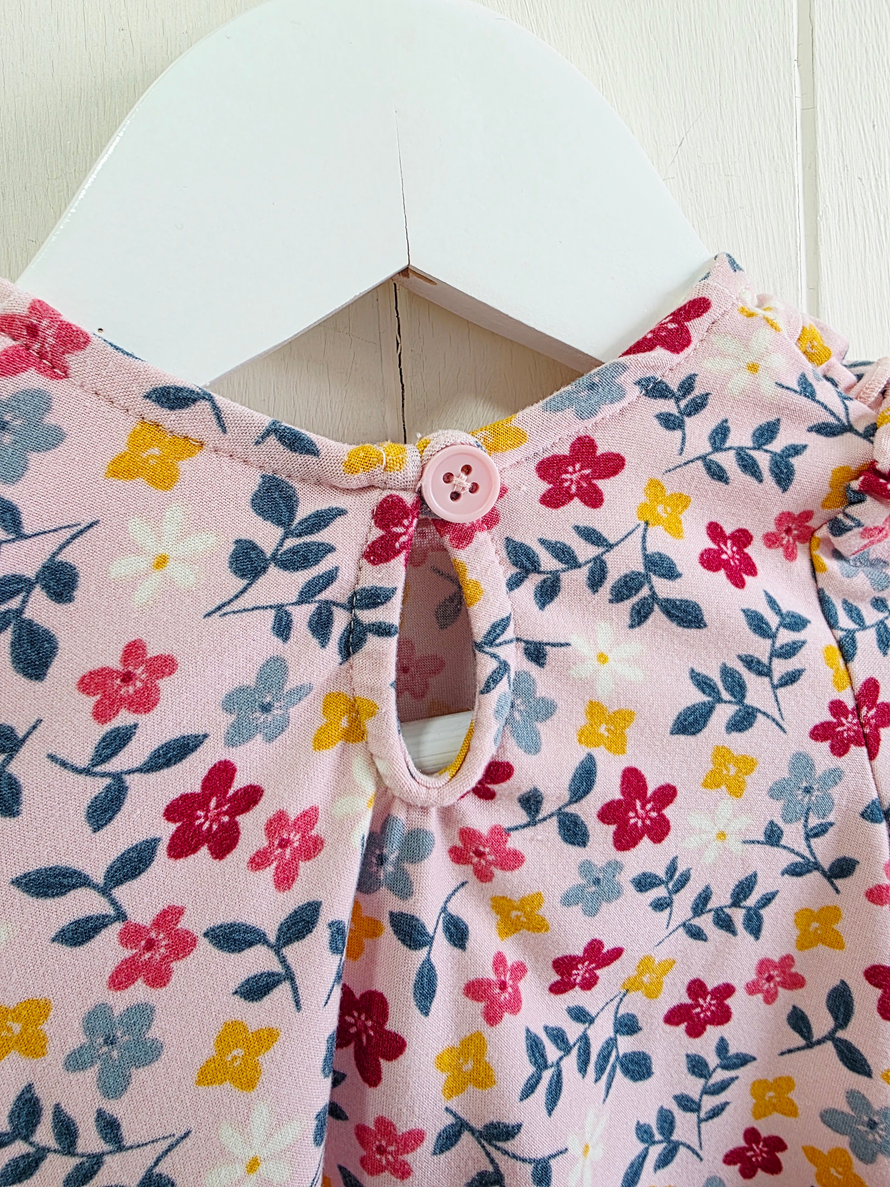 Matalan  - girls pink floral dress with frill detailing and long sleeves