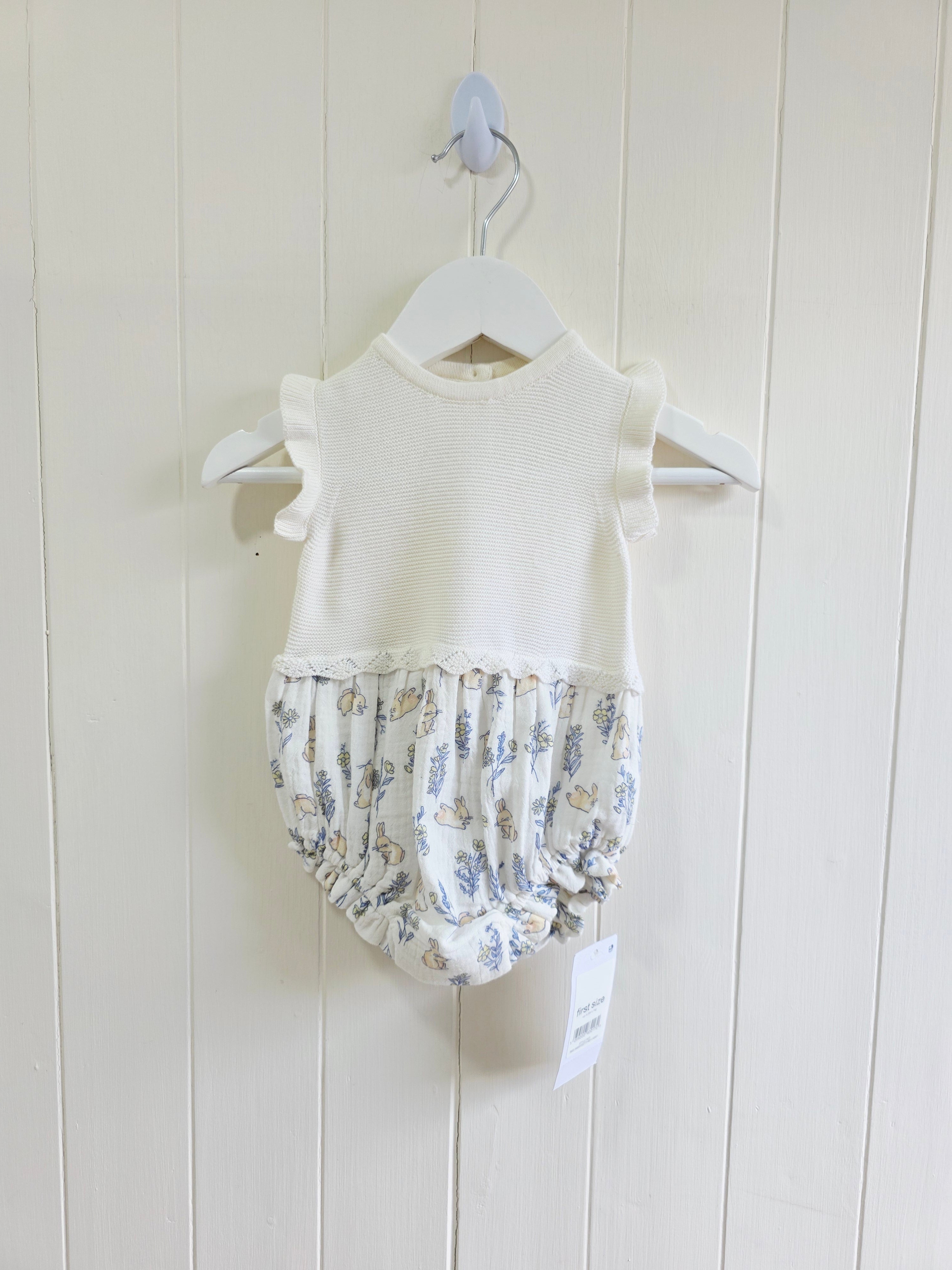George at ASDA - First size knitted top bunny romper outfit with frill sleeves