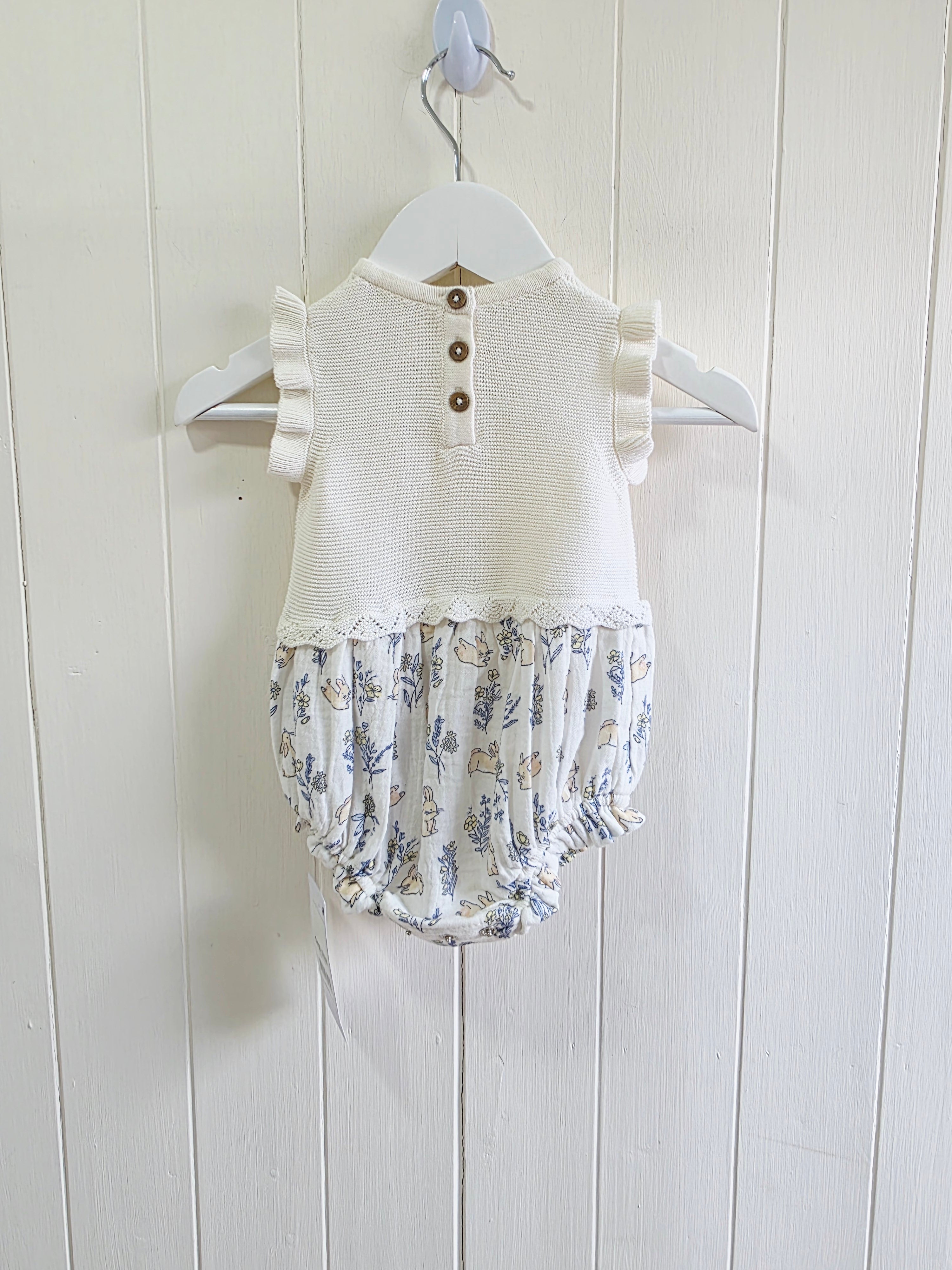 George at ASDA - First size knitted top bunny romper outfit with frill sleeves