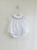 Nutmeg - up to 1 month white smocked floral bloomer set