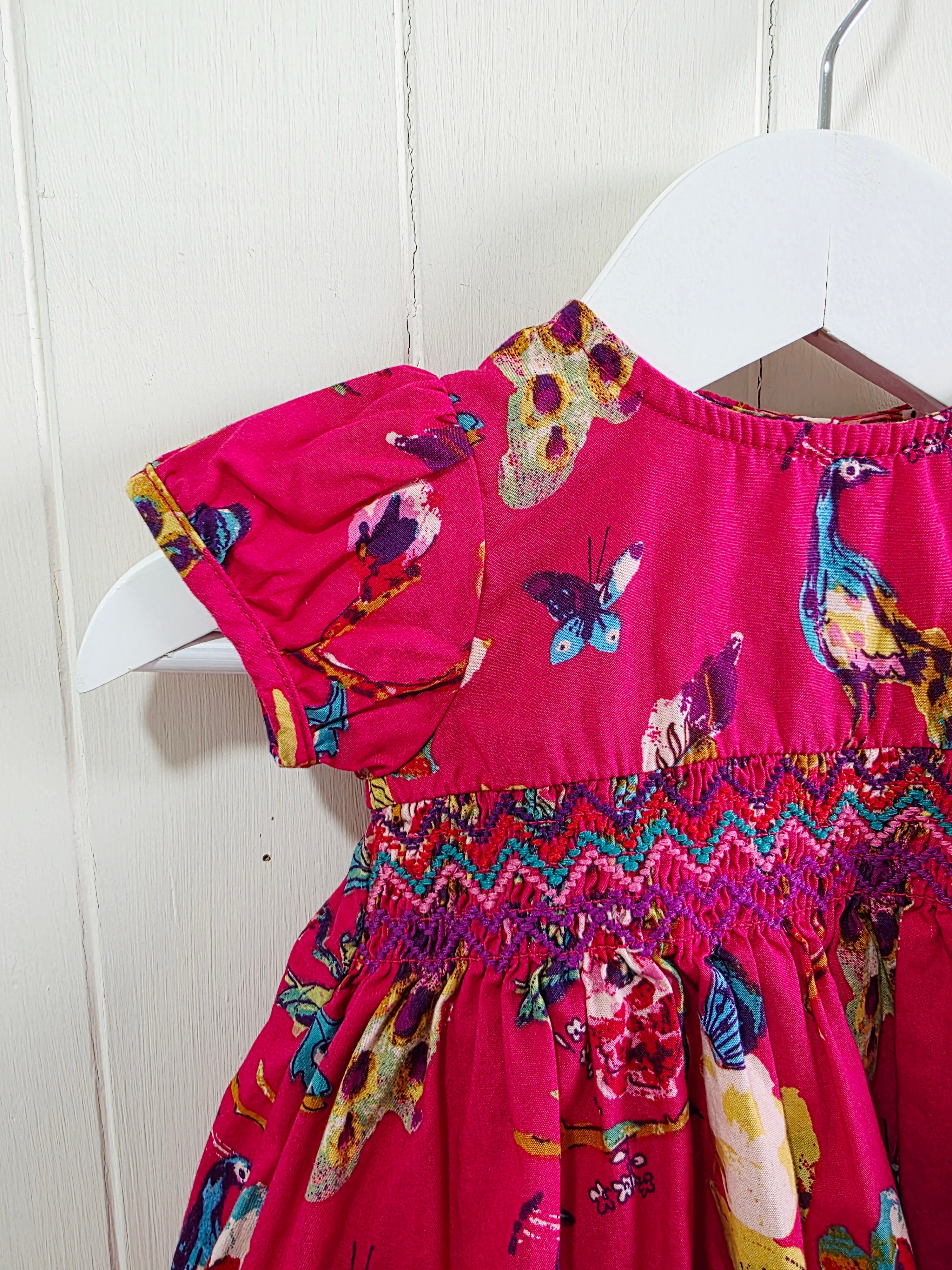 Next - up to 3 months vibrant peacock and floral print cap shoulder dress
