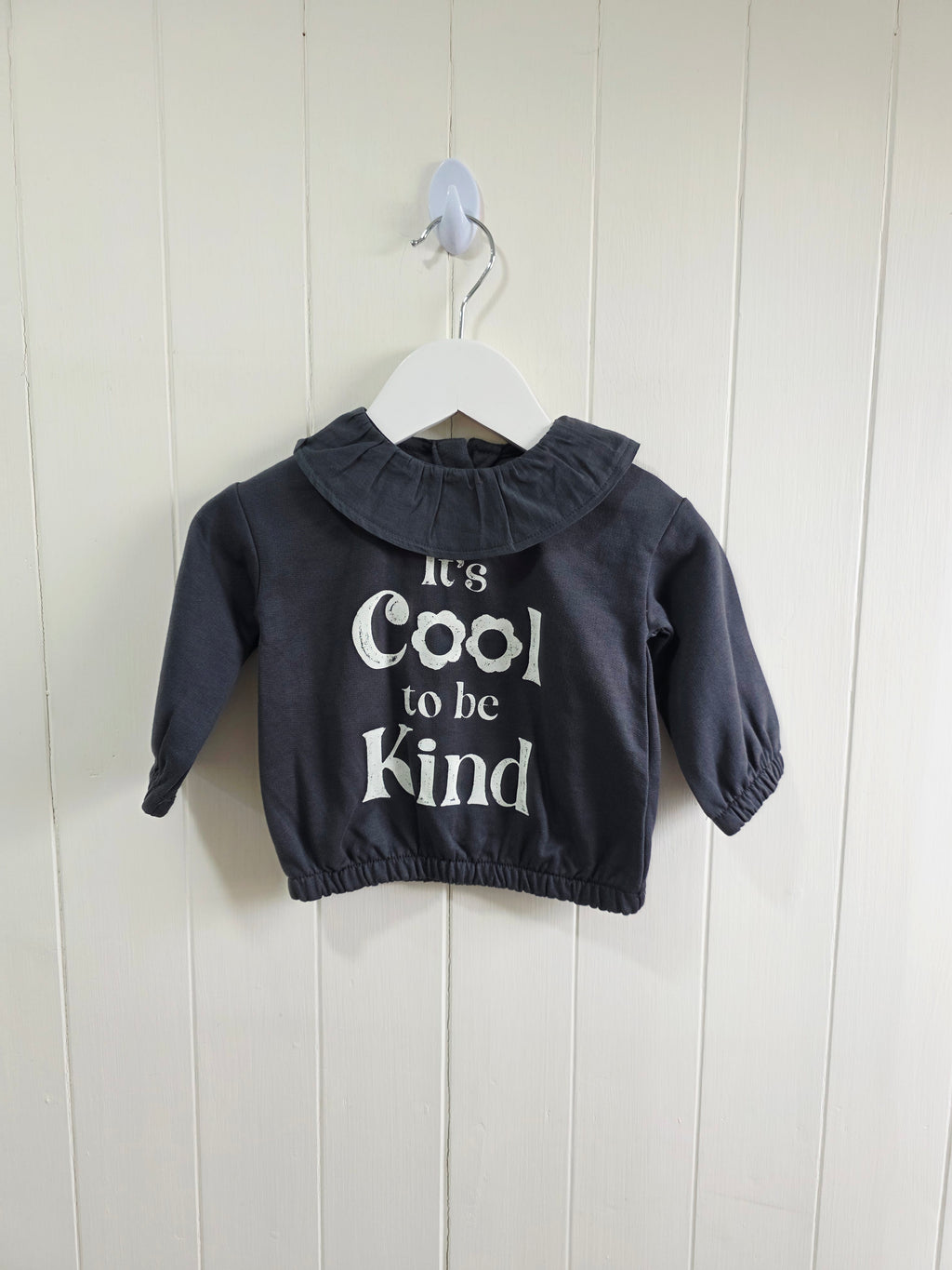 George - 0-3 months charcoal grey girls top with 'it's cool to be kind' printed on the front