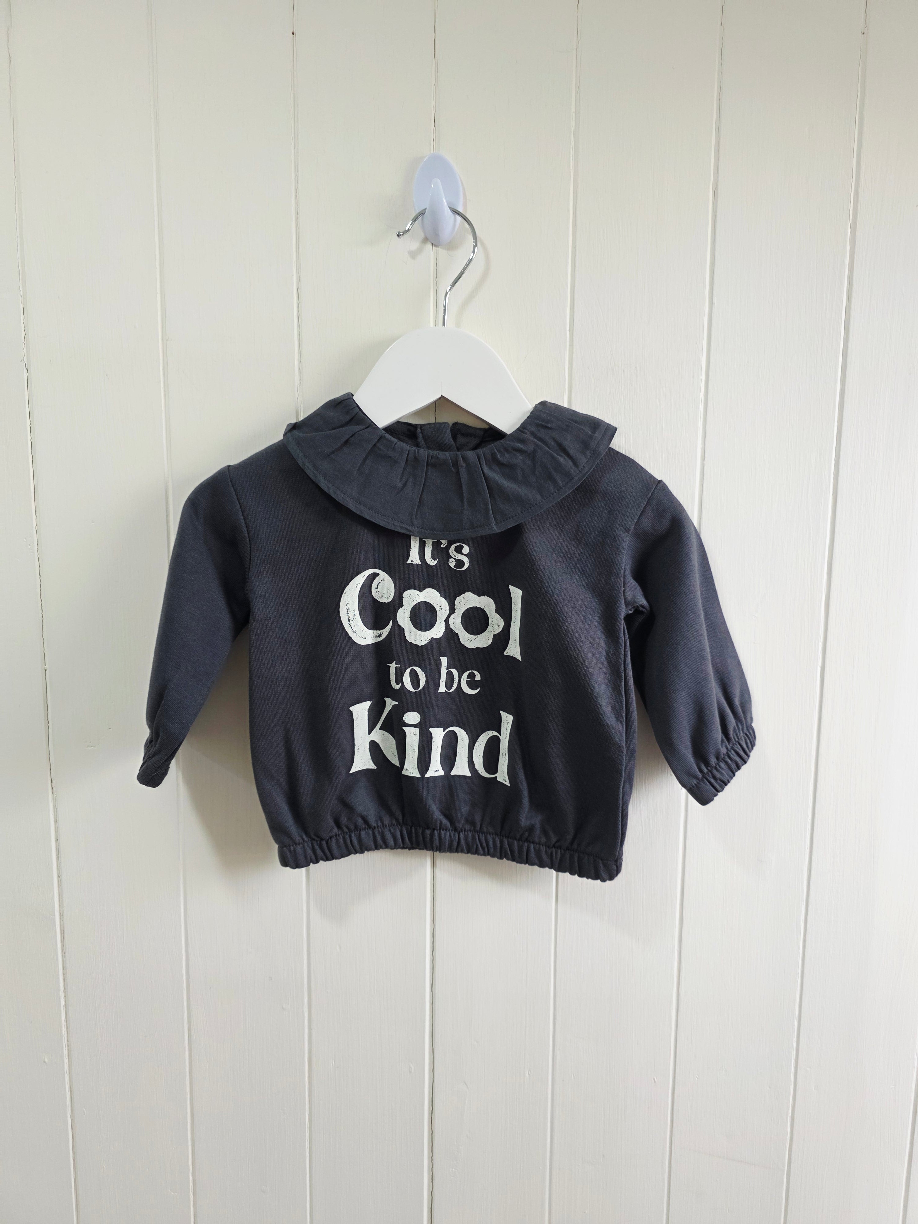 George - 0-3 months charcoal grey girls top with 'it's cool to be kind' printed on the front