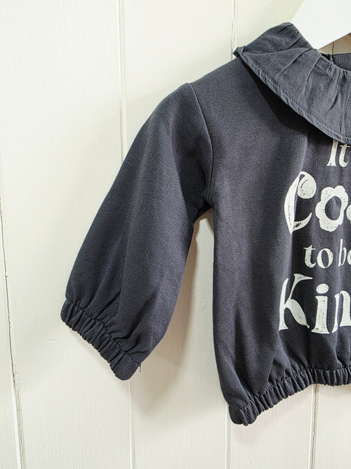 George - 0-3 months charcoal grey girls top with 'it's cool to be kind' printed on the front