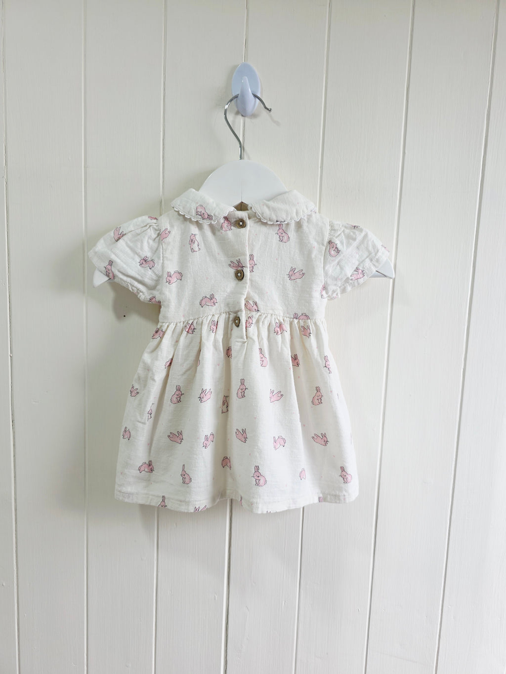 George - First size girls off white cap shoulder bunny print dress wit Peter Pan collar