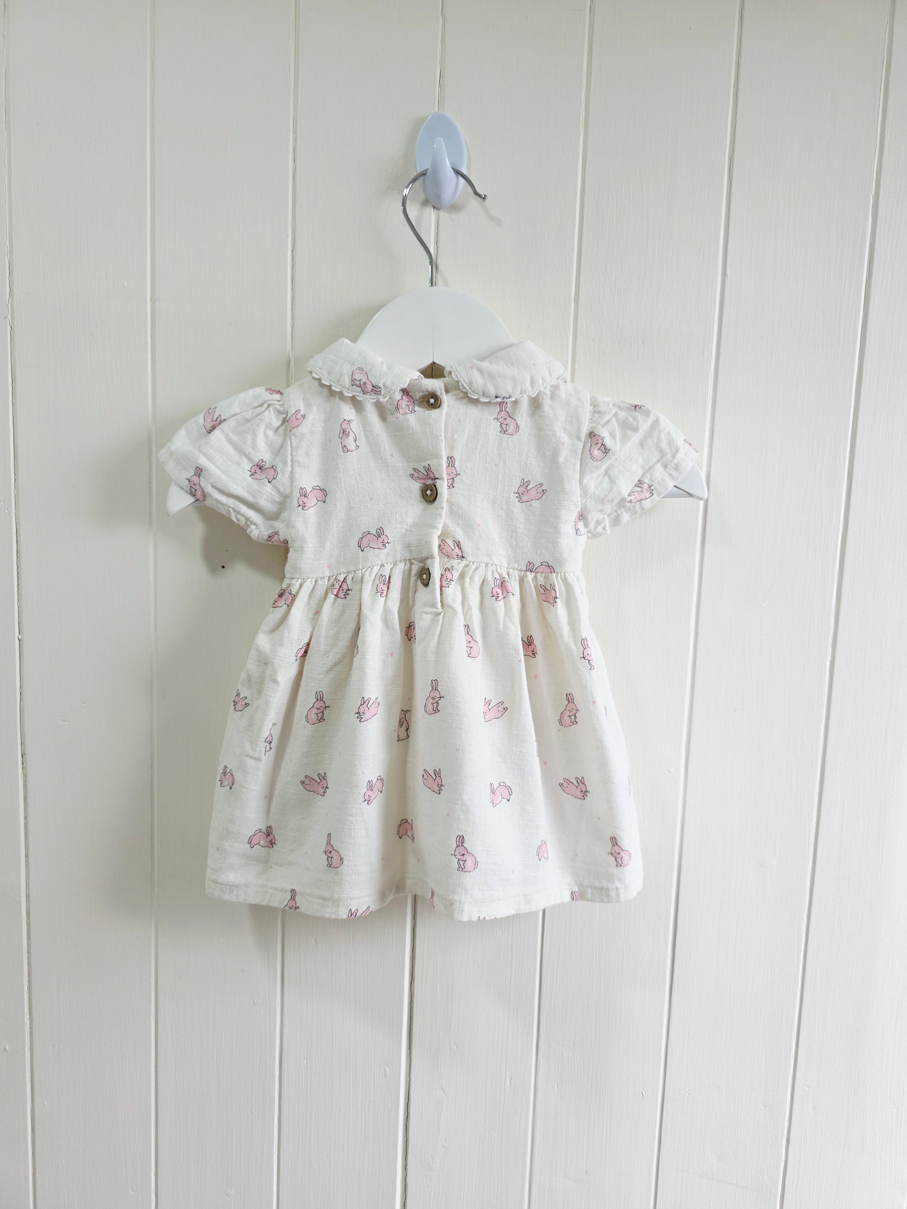 George - First size girls off white cap shoulder bunny print dress wit Peter Pan collar