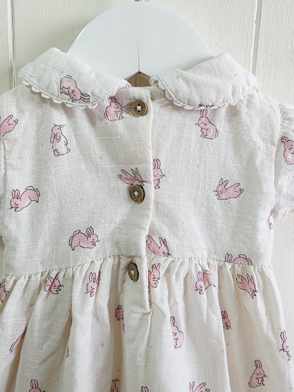 George - First size girls off white cap shoulder bunny print dress wit Peter Pan collar