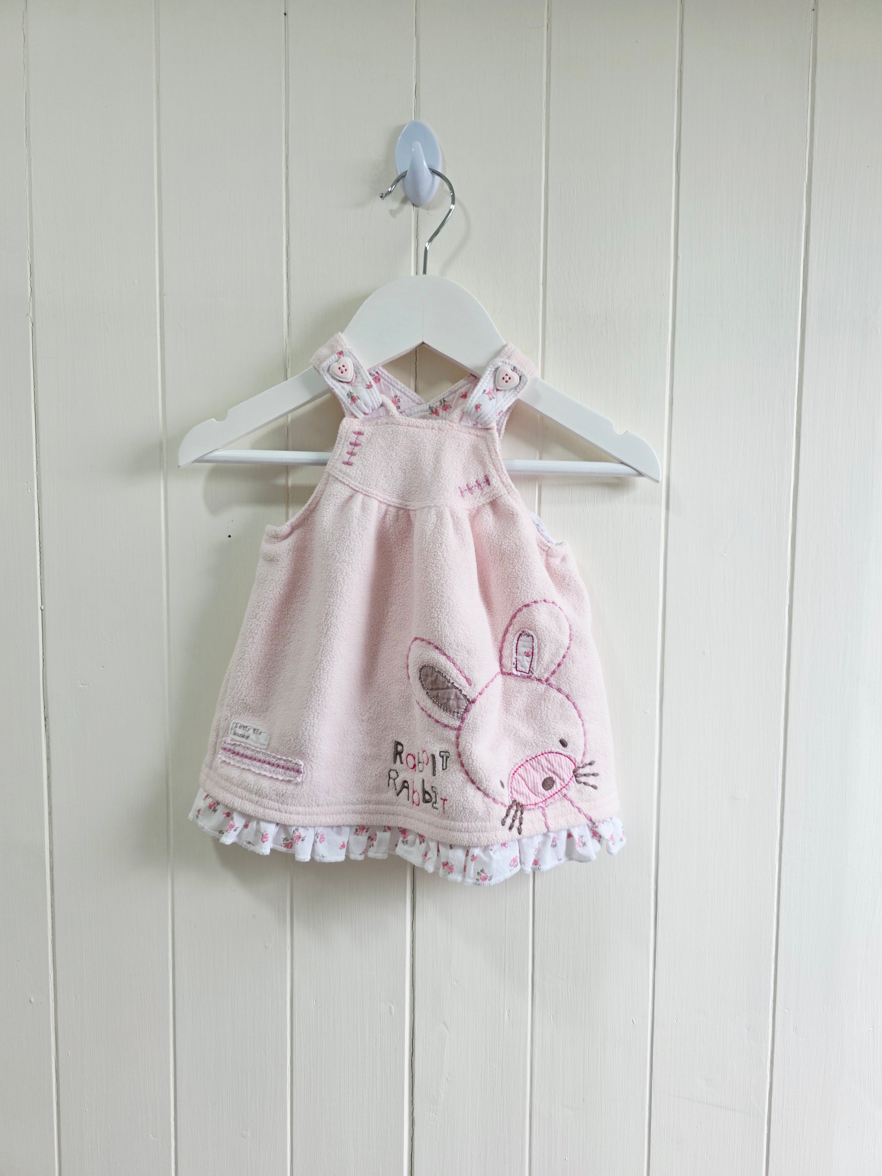 Next - up to 1 month girls fleece pinafore dress with embroidered bunny