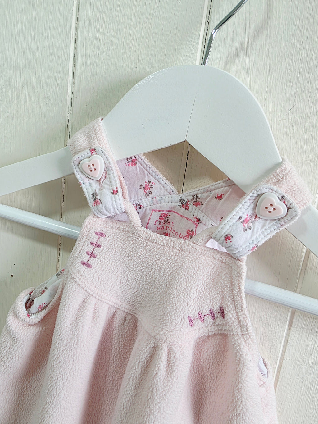 Next - up to 1 month girls fleece pinafore dress with embroidered bunny
