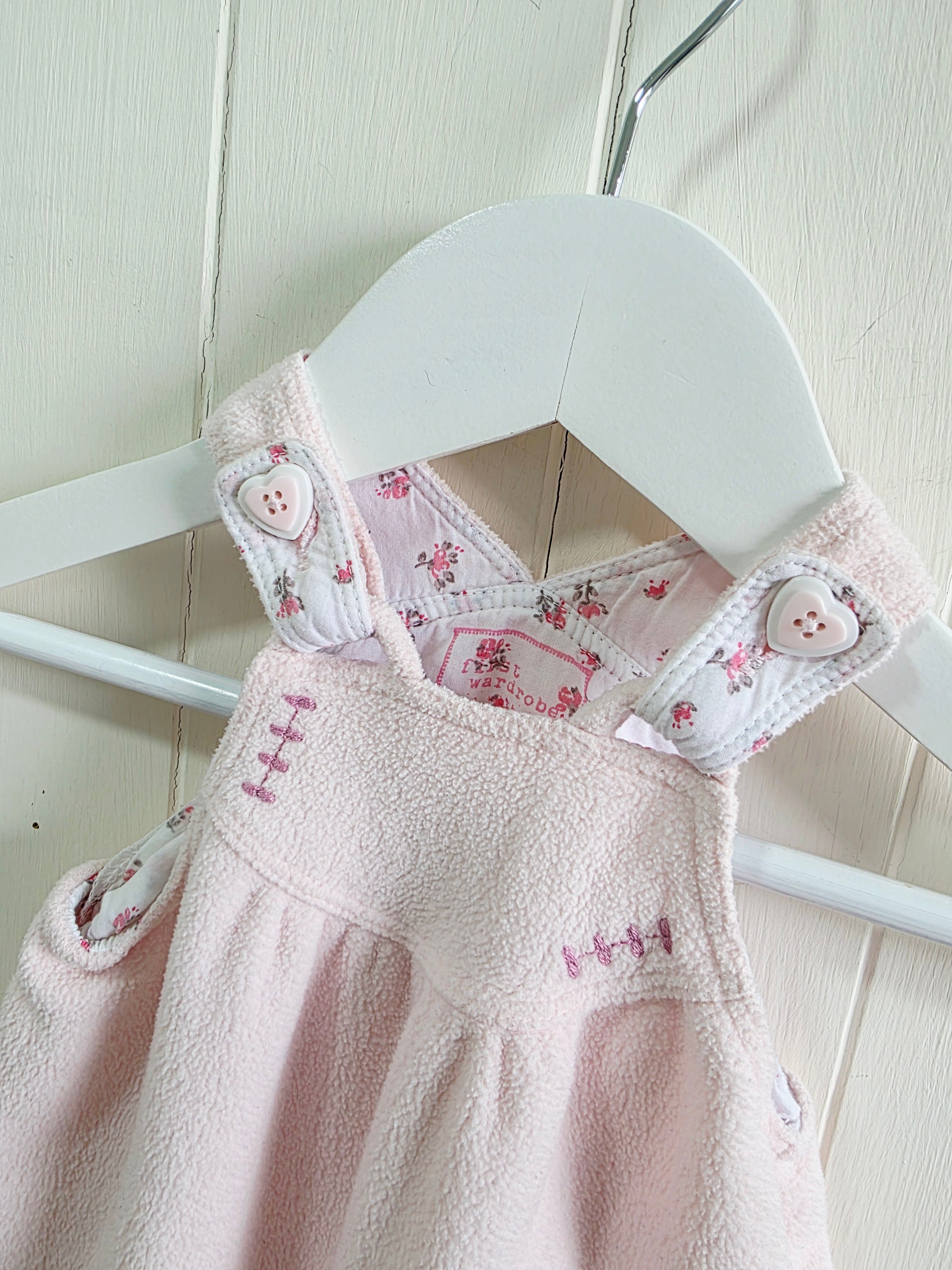 Next - up to 1 month girls fleece pinafore dress with embroidered bunny
