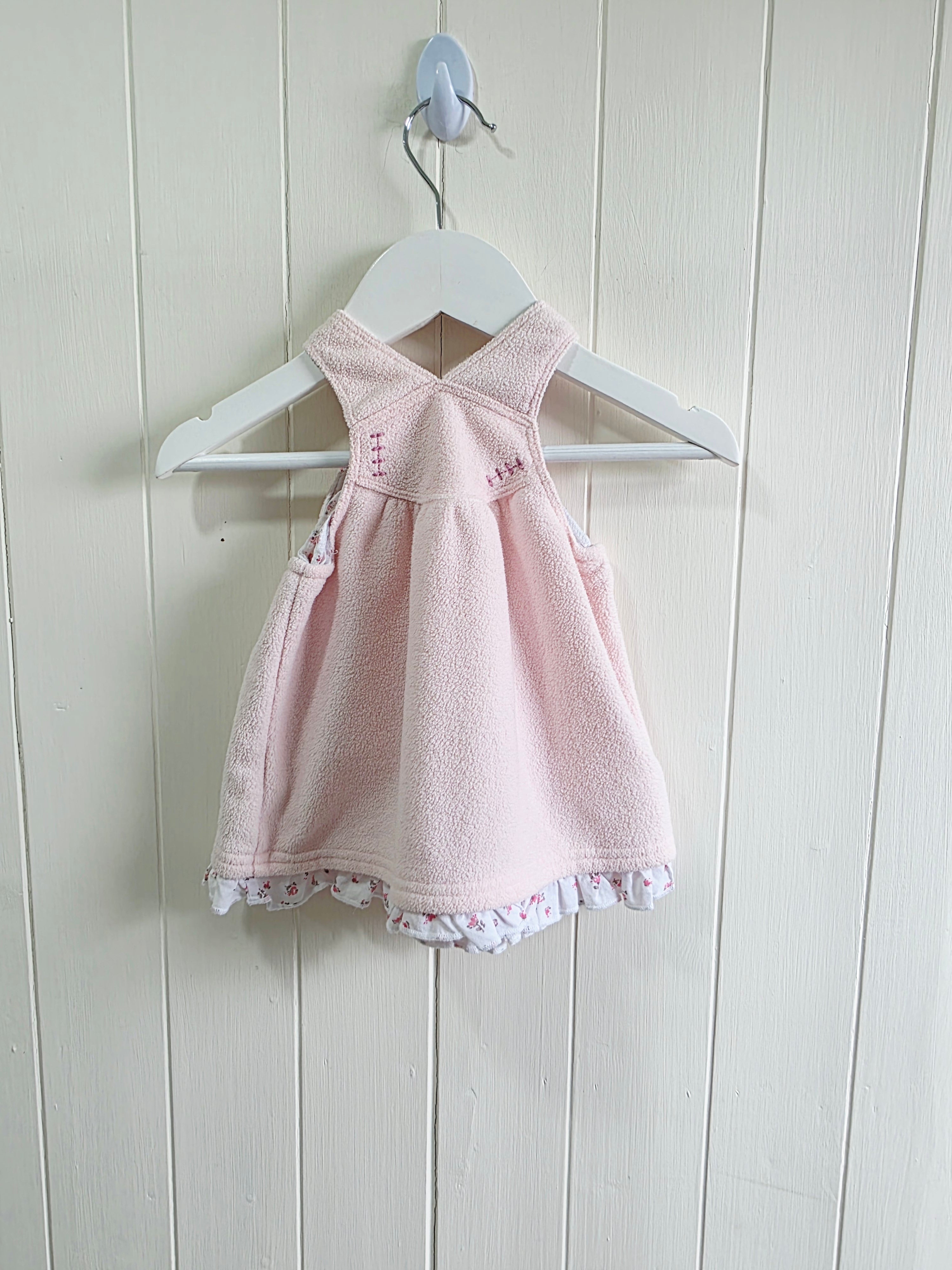 Next - up to 1 month girls fleece pinafore dress with embroidered bunny