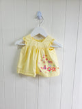 Mothercare - 0-3 months girls back button up yellow sort sleeve top with embroidered flowers
