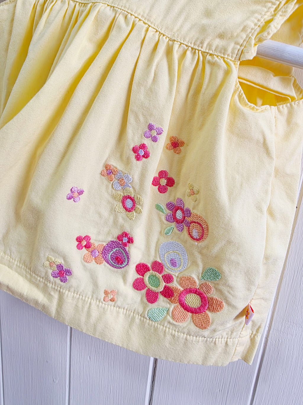 Mothercare - 0-3 months girls back button up yellow sort sleeve top with embroidered flowers