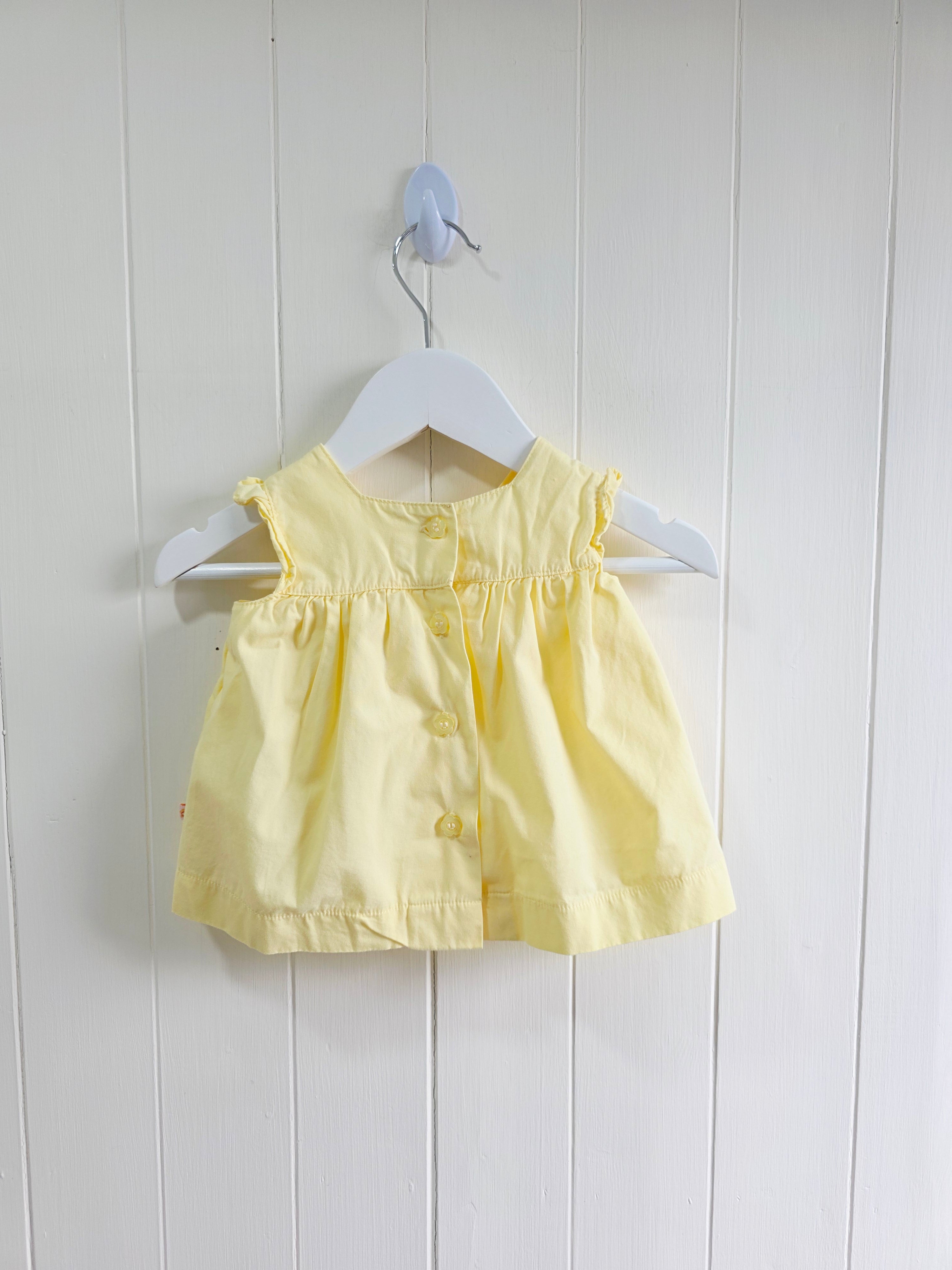Mothercare - 0-3 months girls back button up yellow sort sleeve top with embroidered flowers