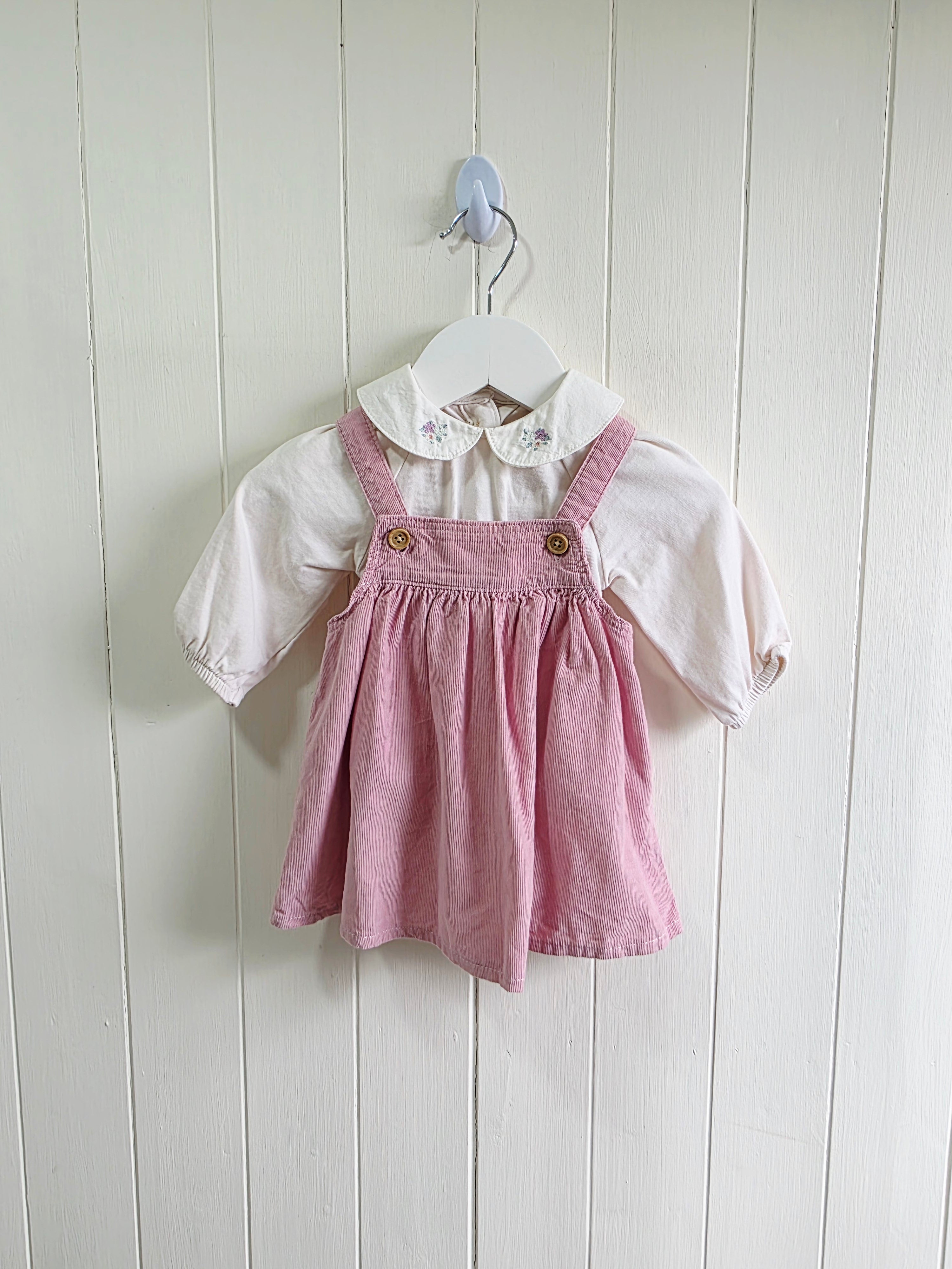 F&F - up to 3 months pink corduroy dress and bodysuit set