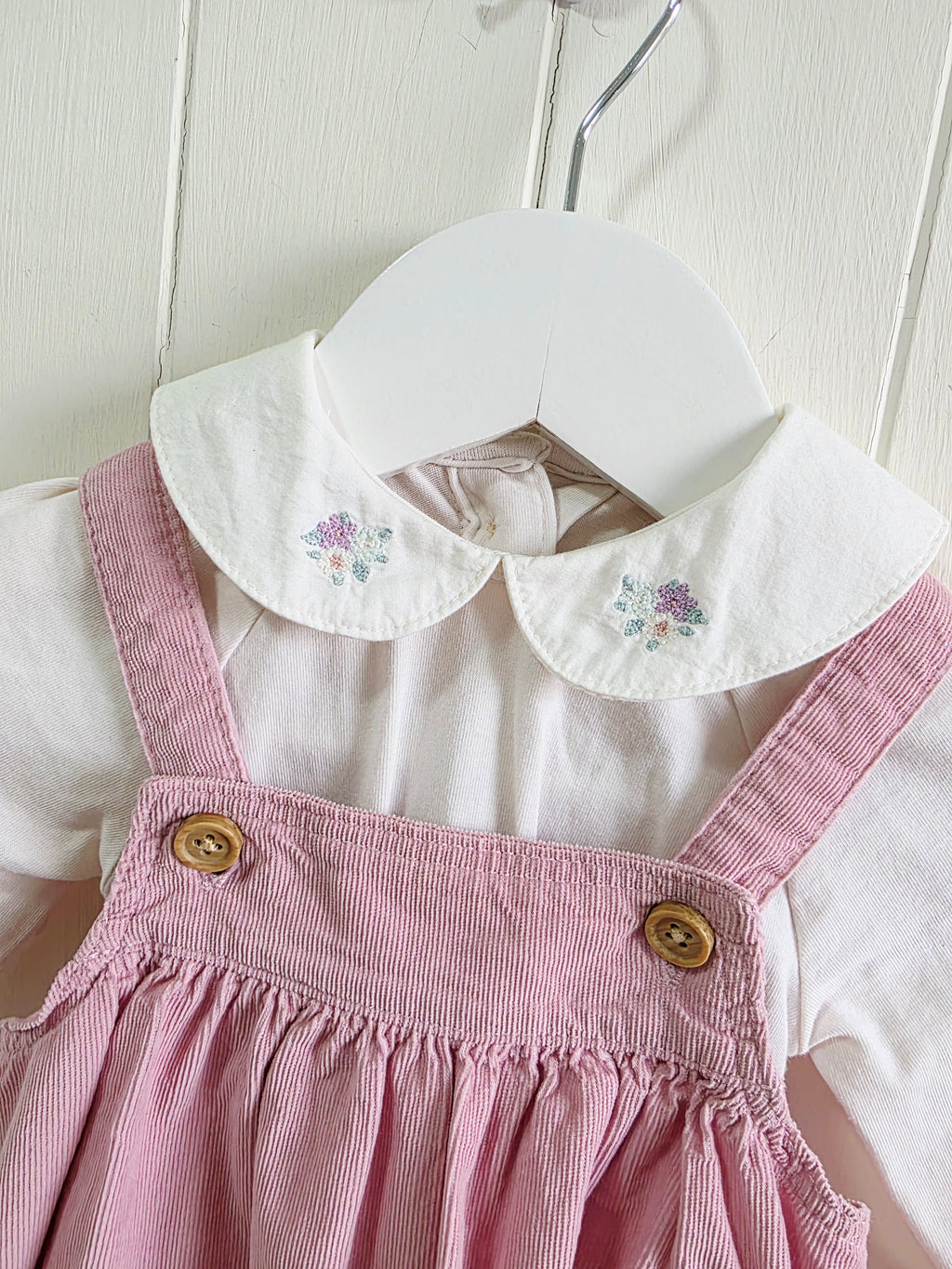 F&F - up to 3 months pink corduroy dress and bodysuit set