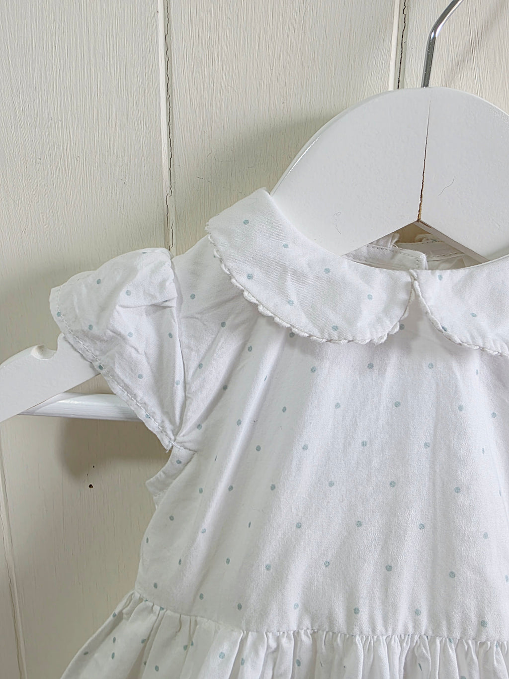 Next - girls white dress featuring a polka dot pattern and a garden scene print up to 3 months