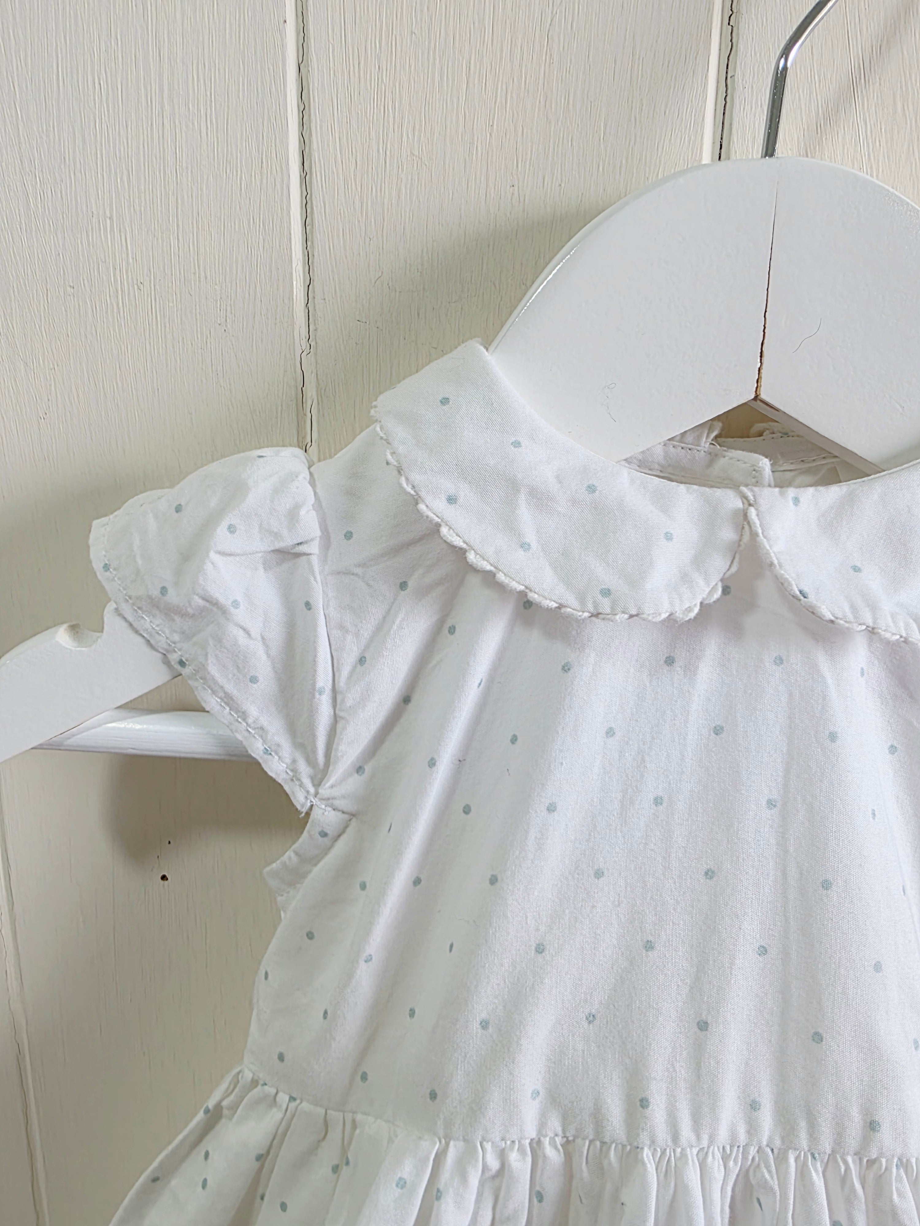 Next - girls white dress featuring a polka dot pattern and a garden scene print up to 3 months