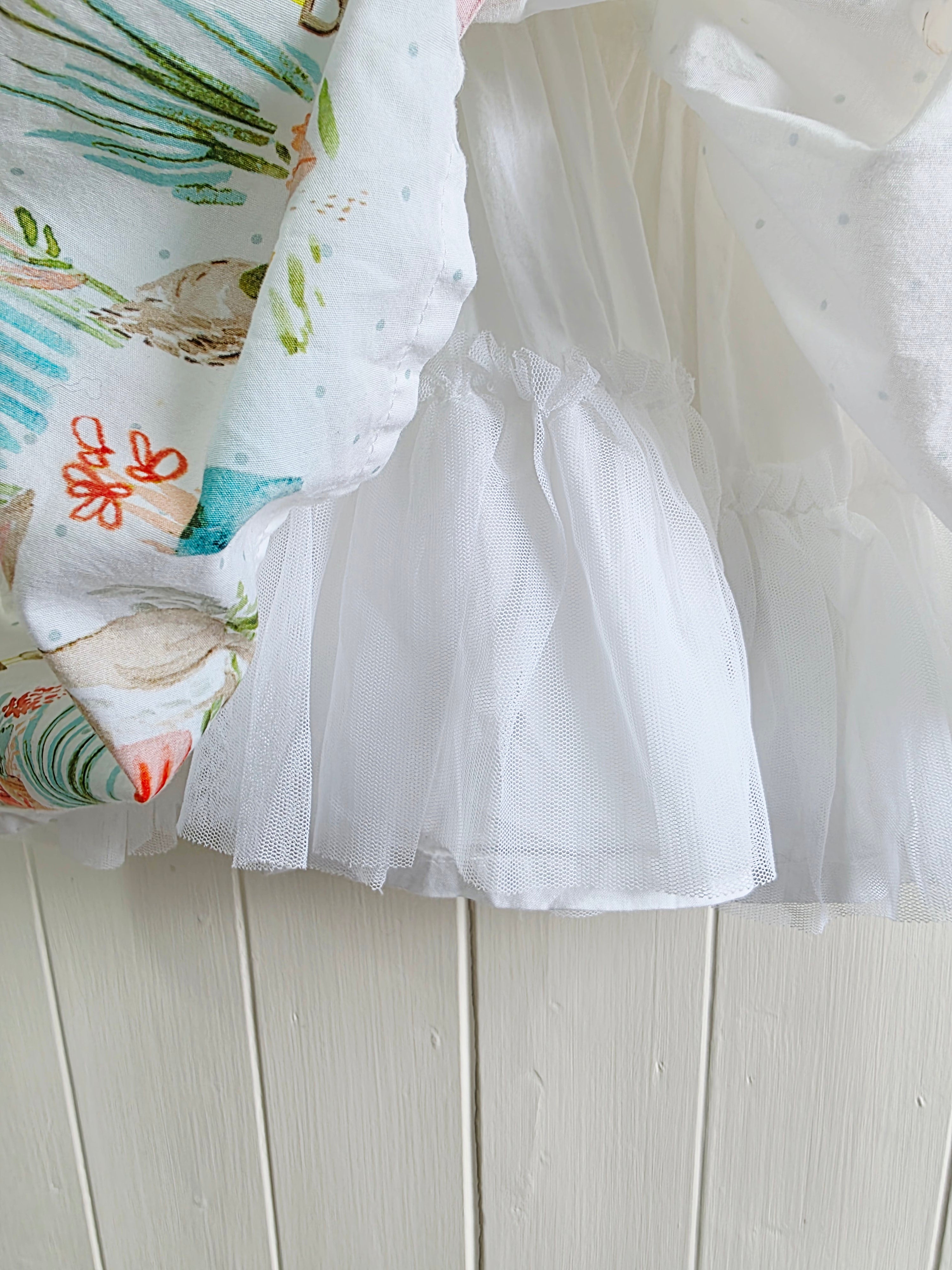 Next - girls white dress featuring a polka dot pattern and a garden scene print up to 3 months