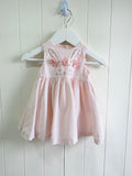 Mothercare - pink corduroy baby dress with floral and bunny embroidery 1-3 months