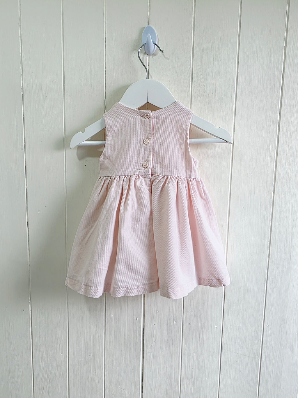 Mothercare - pink corduroy baby dress with floral and bunny embroidery 1-3 months