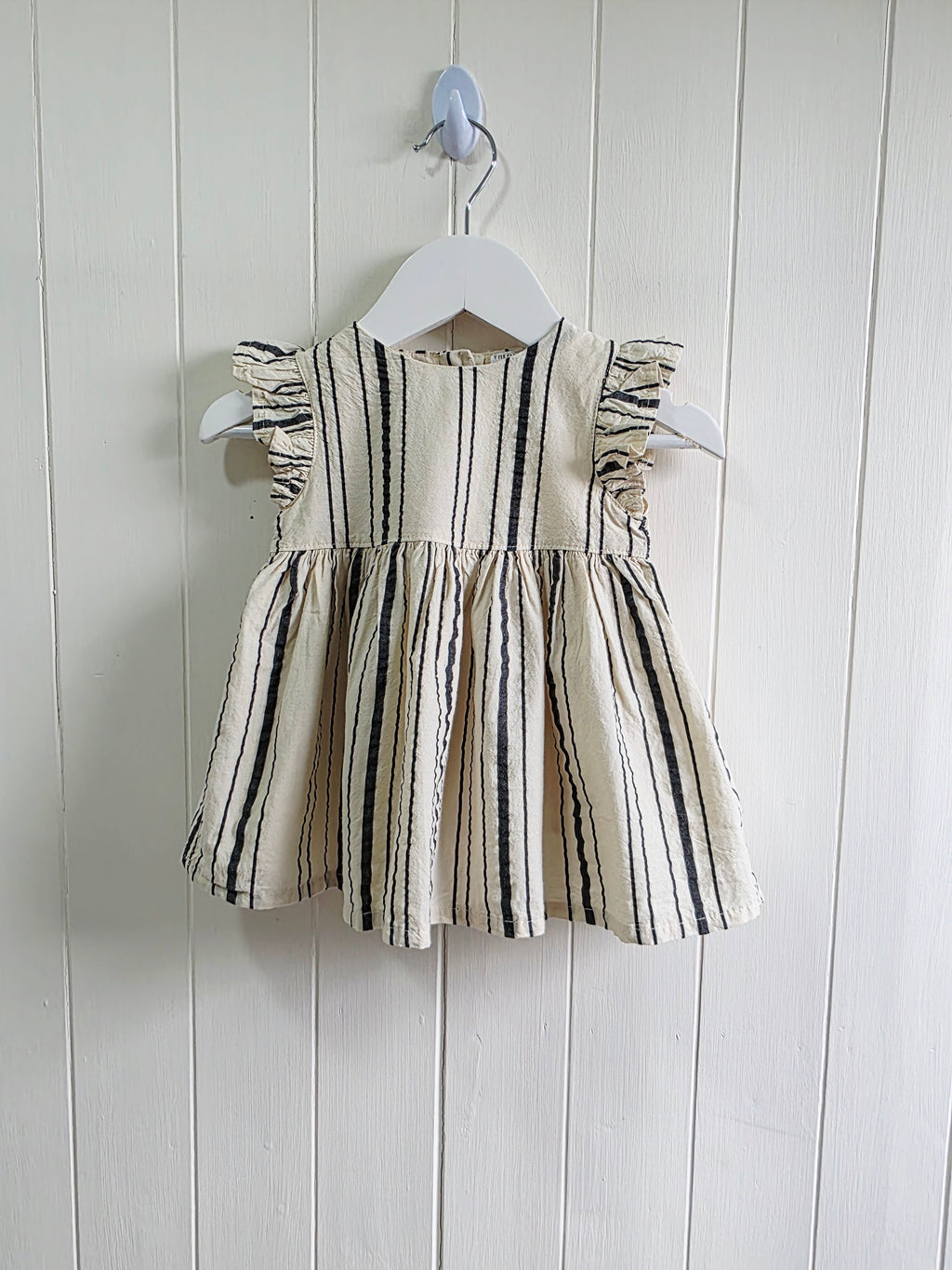 F&F - up to 3 months beige and black vertical stripes summer dress