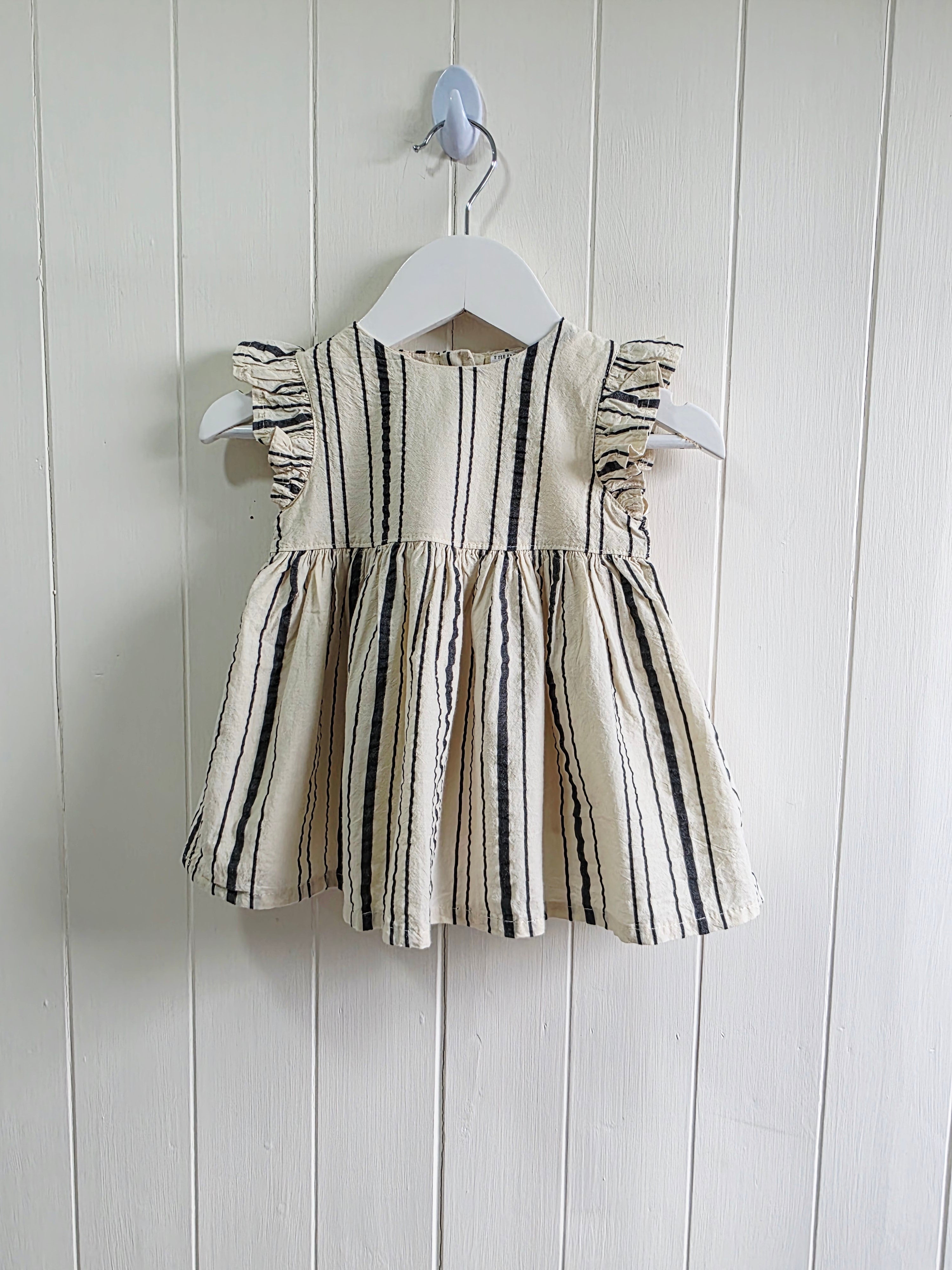 F&F - up to 3 months beige and black vertical stripes summer dress