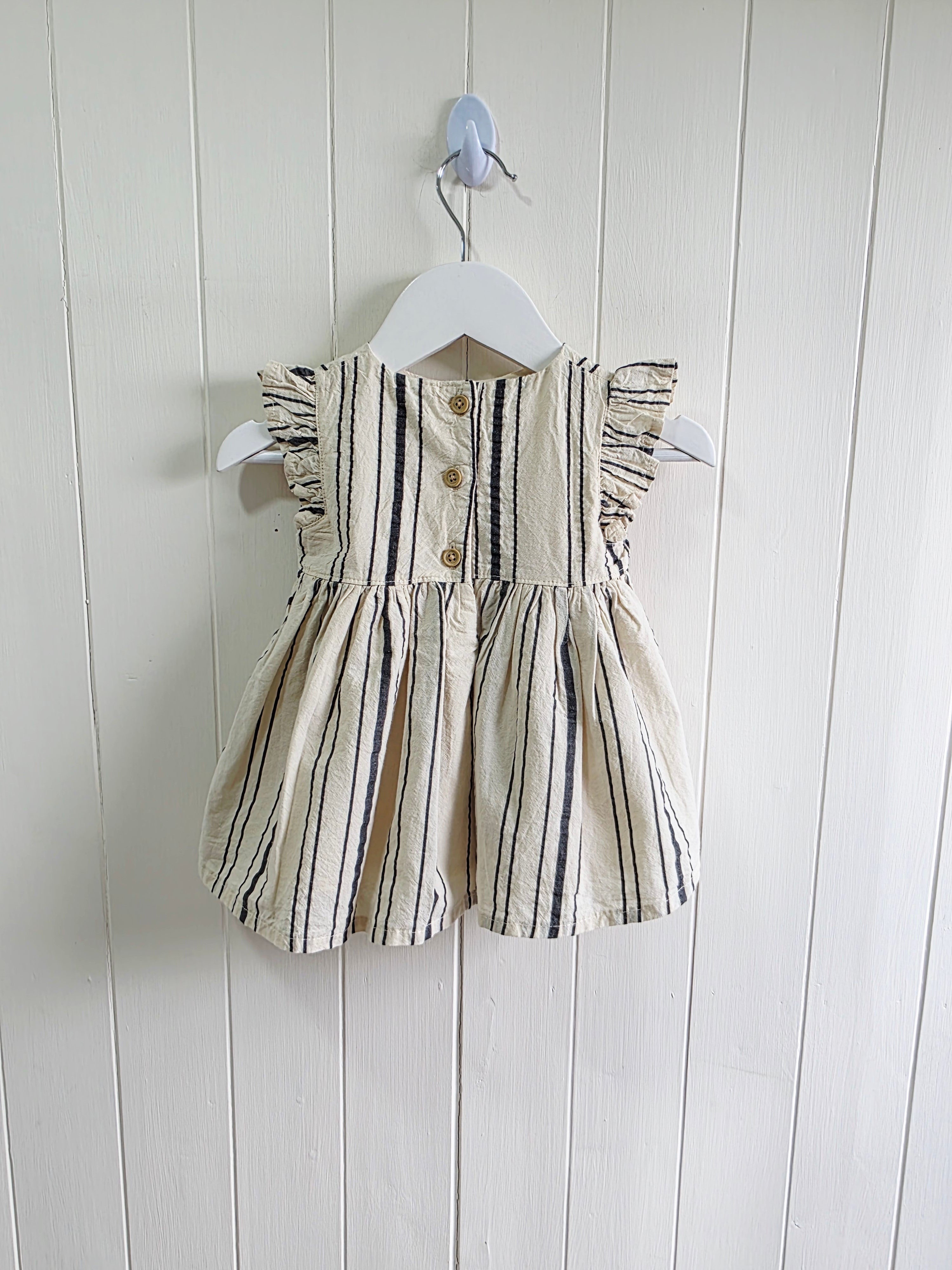 F&F - up to 3 months beige and black vertical stripes summer dress