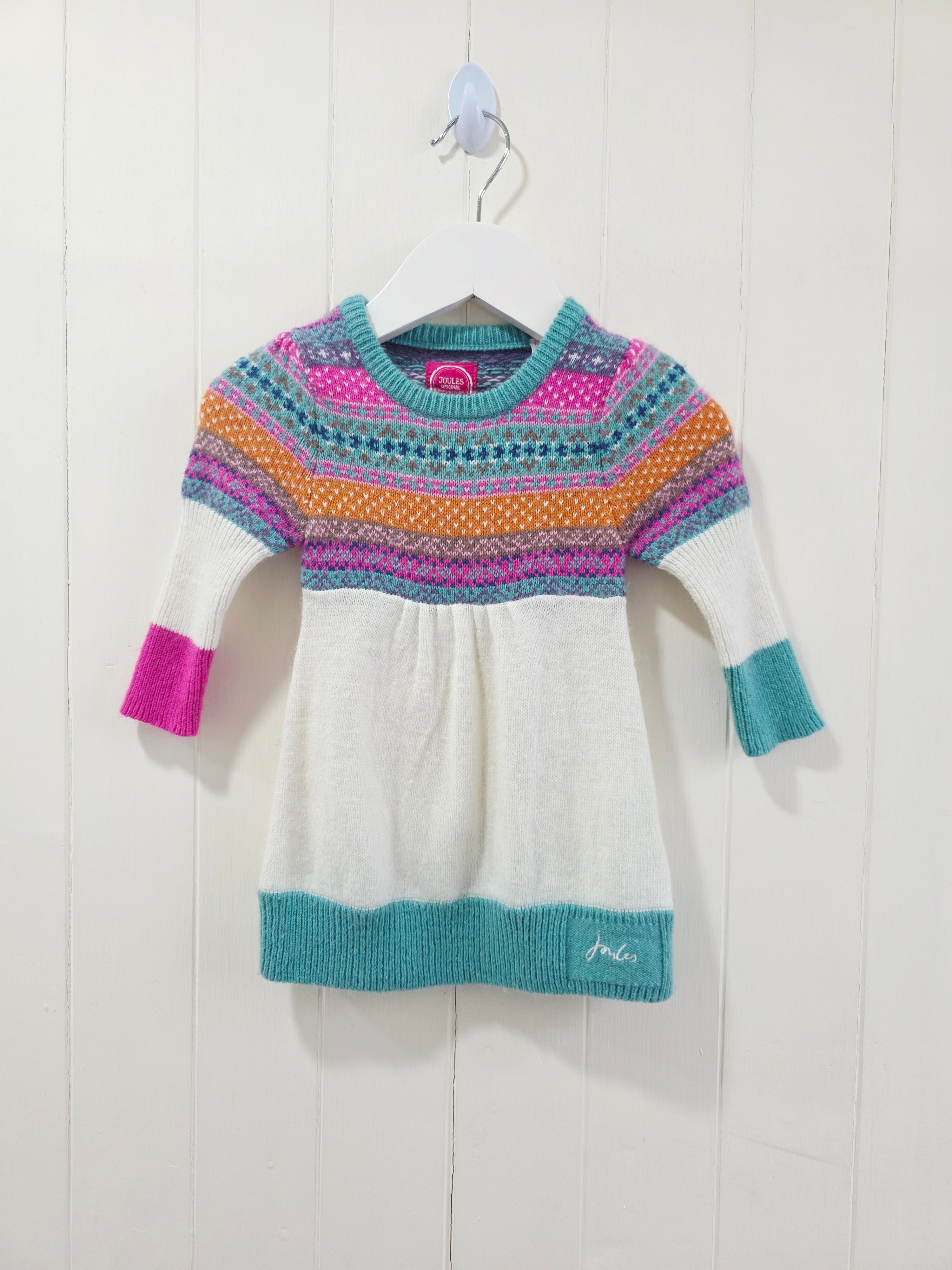 Joules - girls Fair Isle patterned knit dress 0-3 months