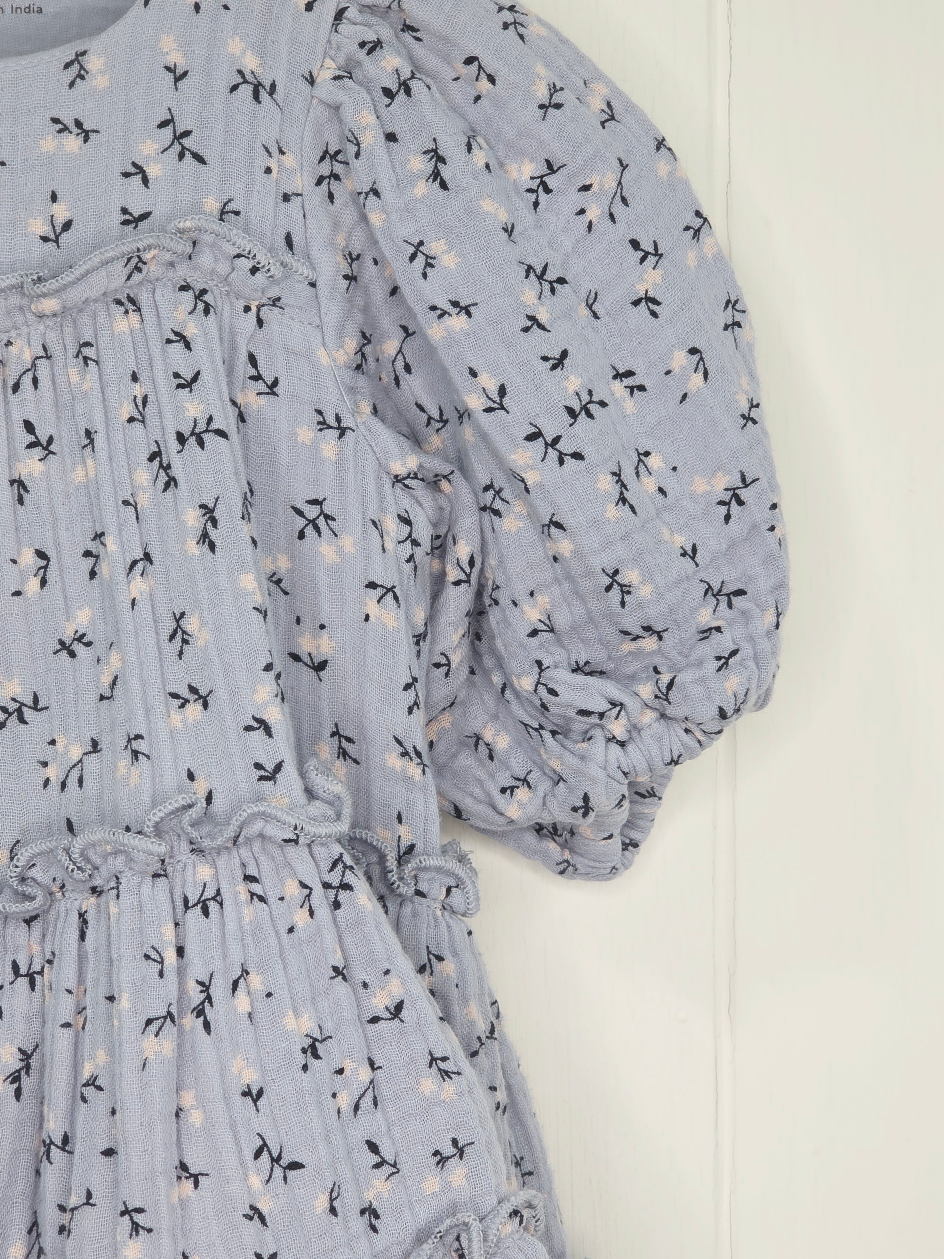 M&S - 0-3 months pure cotton ditsy floral tiered dress in a light blue