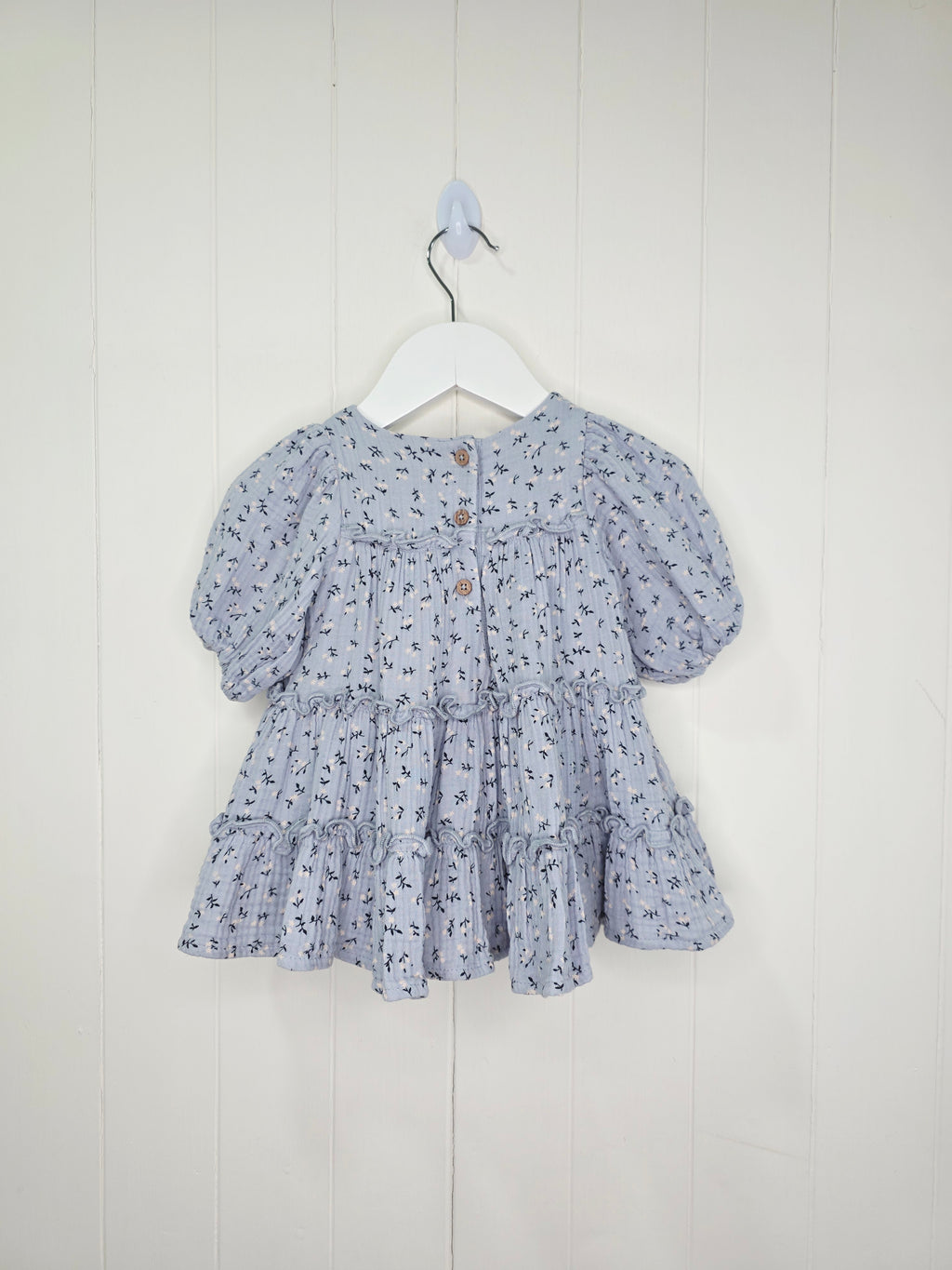 M&S - 0-3 months pure cotton ditsy floral tiered dress in a light blue