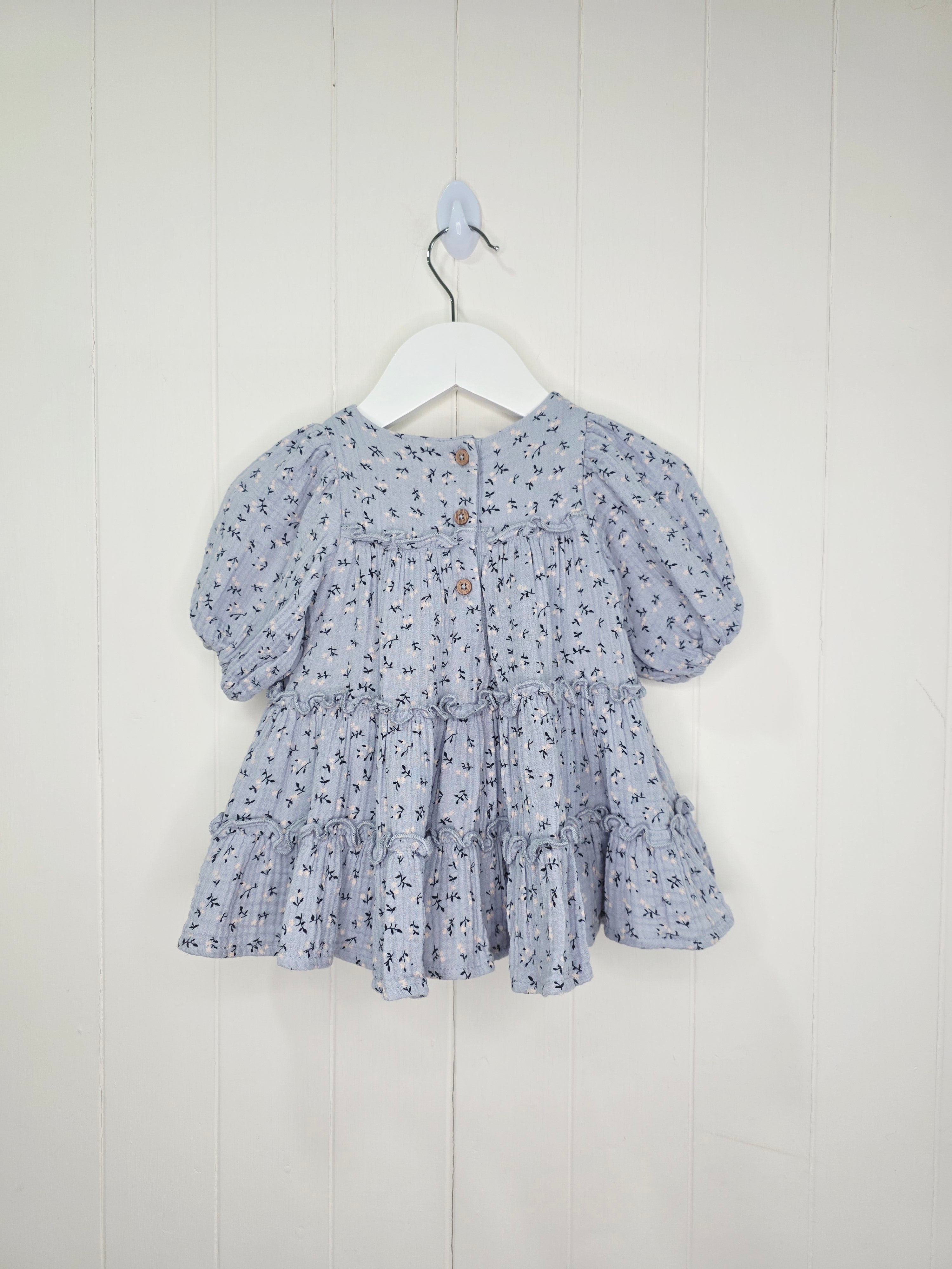 M&S - 0-3 months pure cotton ditsy floral tiered dress in a light blue