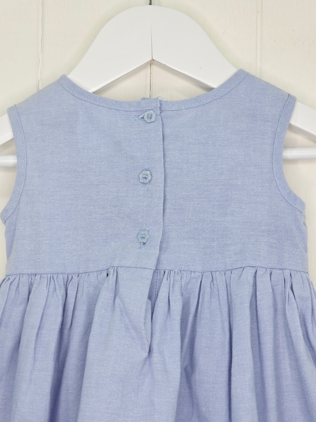 Ladybird - 0-3 months blue baby dress with pink embroidery and smocking details on the bodice